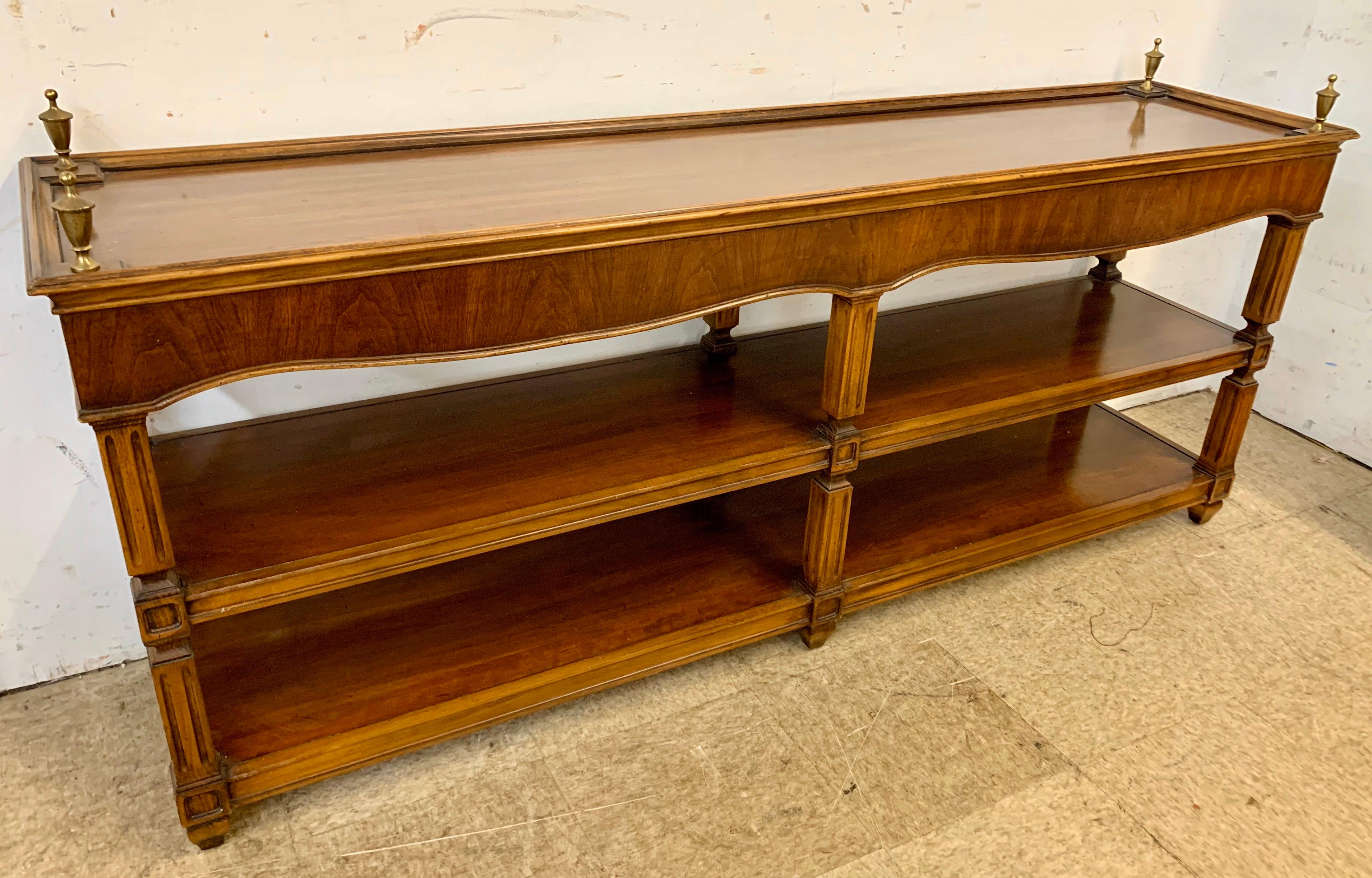 Neoclassical Mahogany Console Table Sofa Table with Shelves In Good Condition In West Hartford, CT