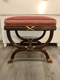 Neoclassical Mahogany Fruitwood X-Base Ottoman Bench by William Switzer