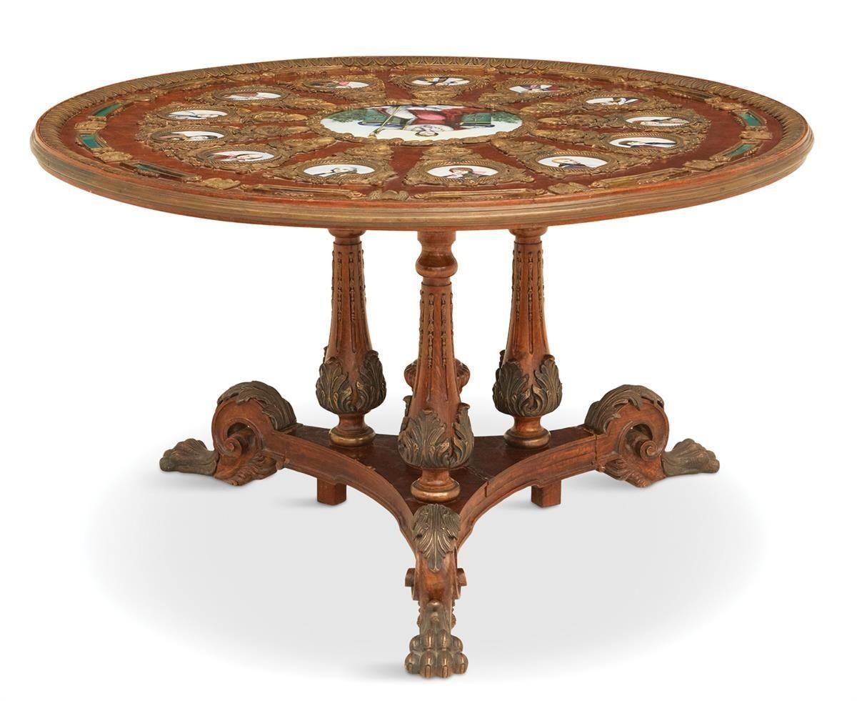 French Neoclassical, Mahogany, Napoleonic Plaque Mounted Center Table, France, 1930s For Sale