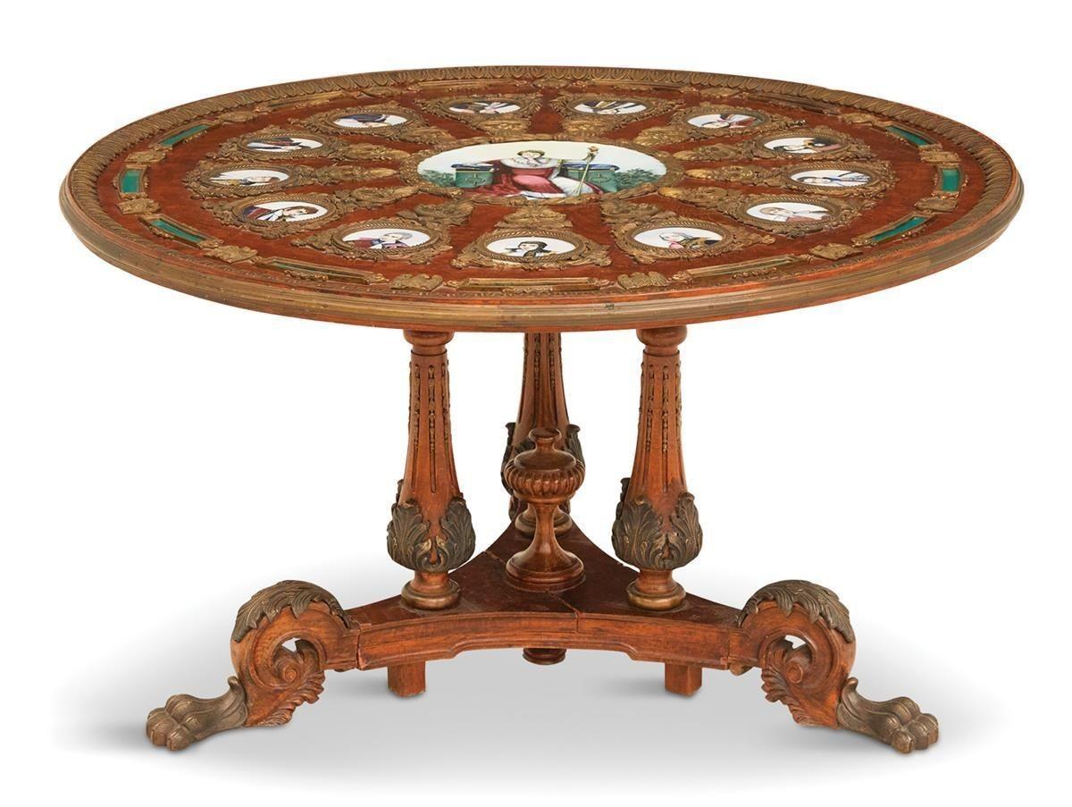 Early 20th Century Neoclassical, Mahogany, Napoleonic Plaque Mounted Center Table, France, 1930s For Sale