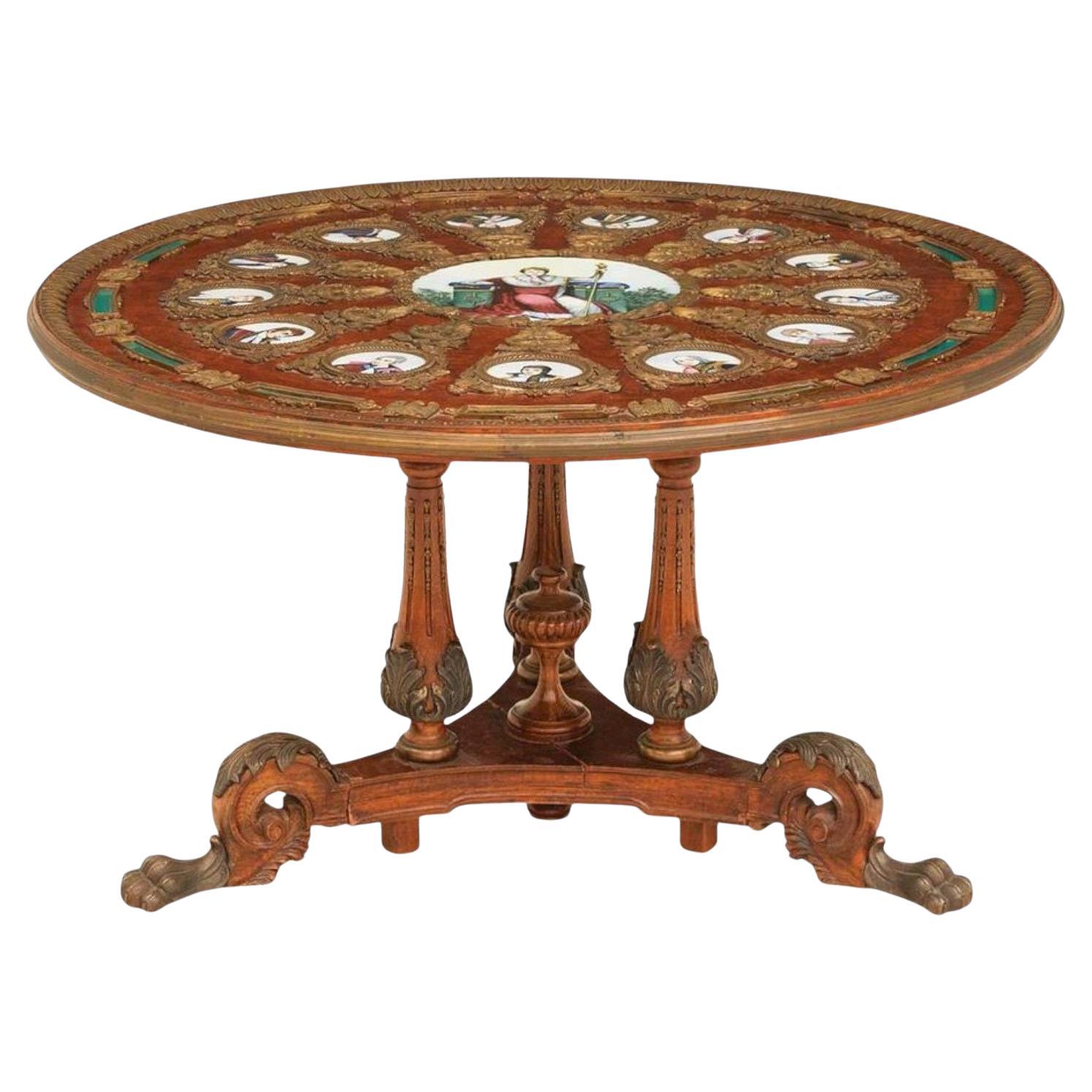 Neoclassical, Mahogany, Napoleonic Plaque Mounted Center Table, France, 1930s