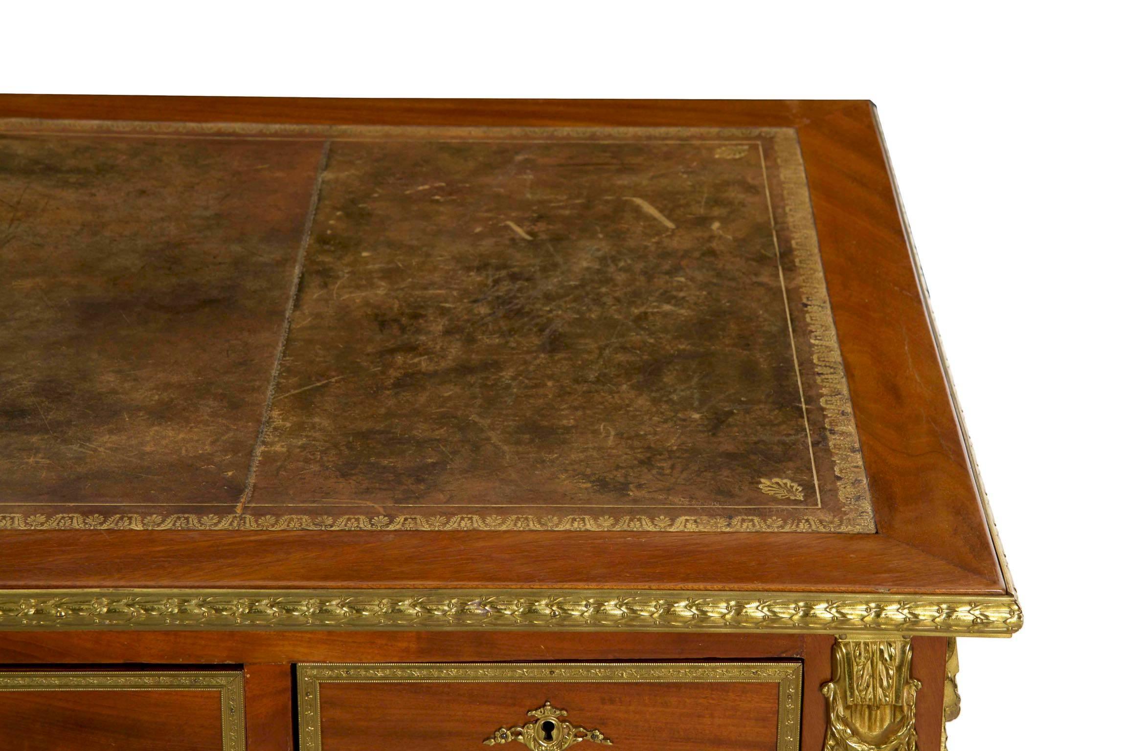 Neoclassical Mahogany & Ormolu-Mounted Antique Writing Desk Bureau Plat, France 3