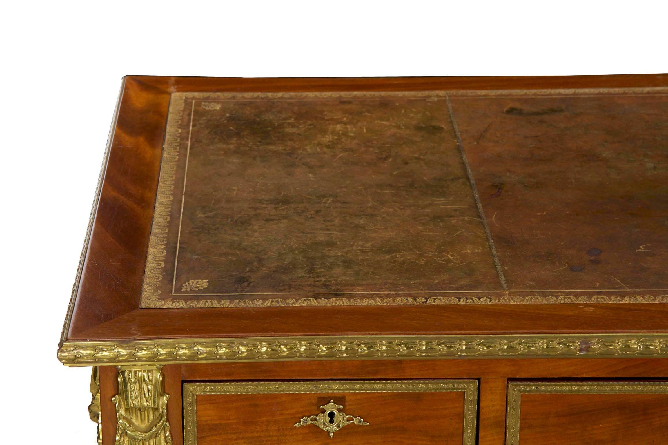 Neoclassical Mahogany & Ormolu-Mounted Antique Writing Desk Bureau Plat, France 5