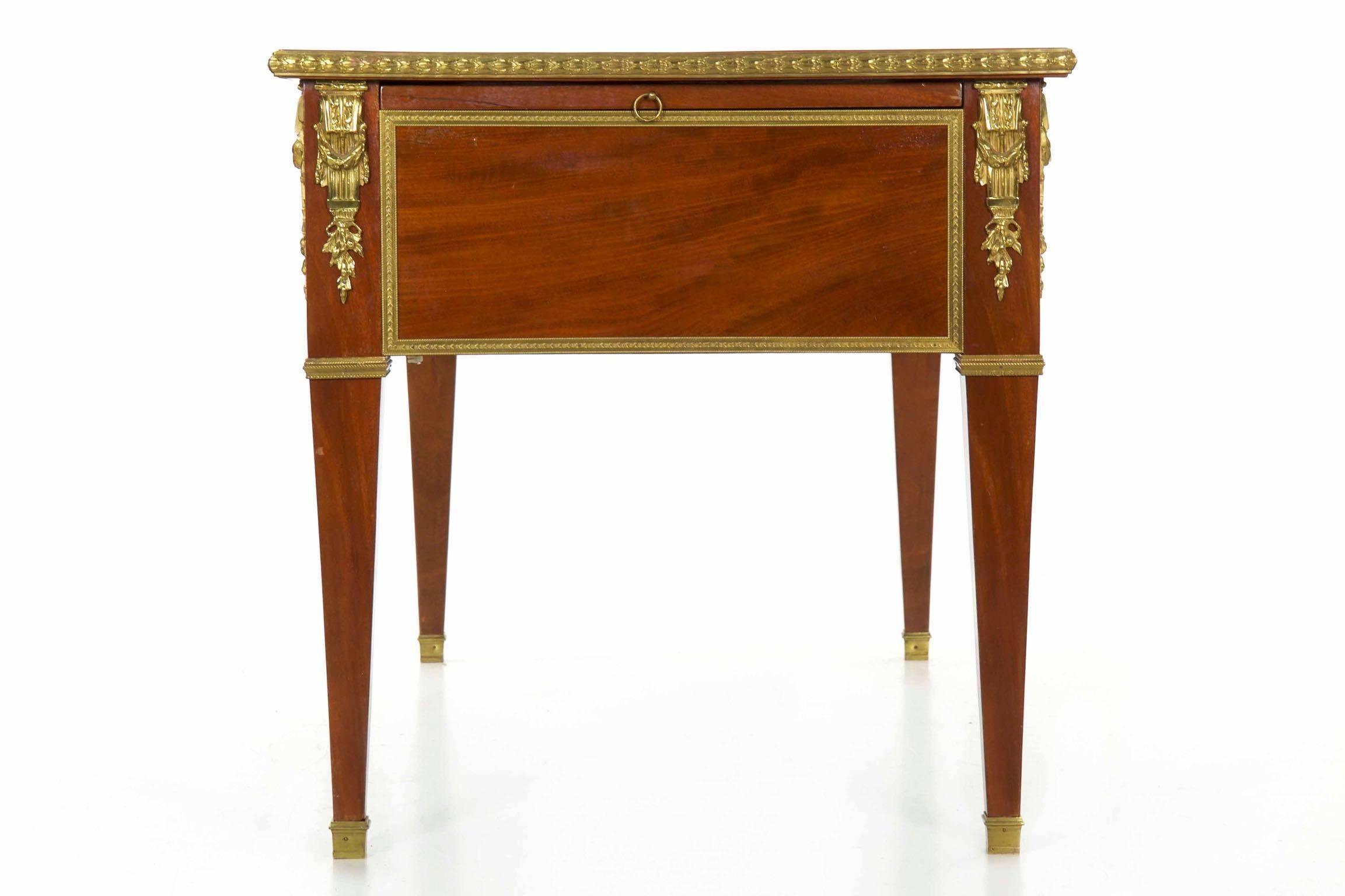 Neoclassical Mahogany & Ormolu-Mounted Antique Writing Desk Bureau Plat, France 9