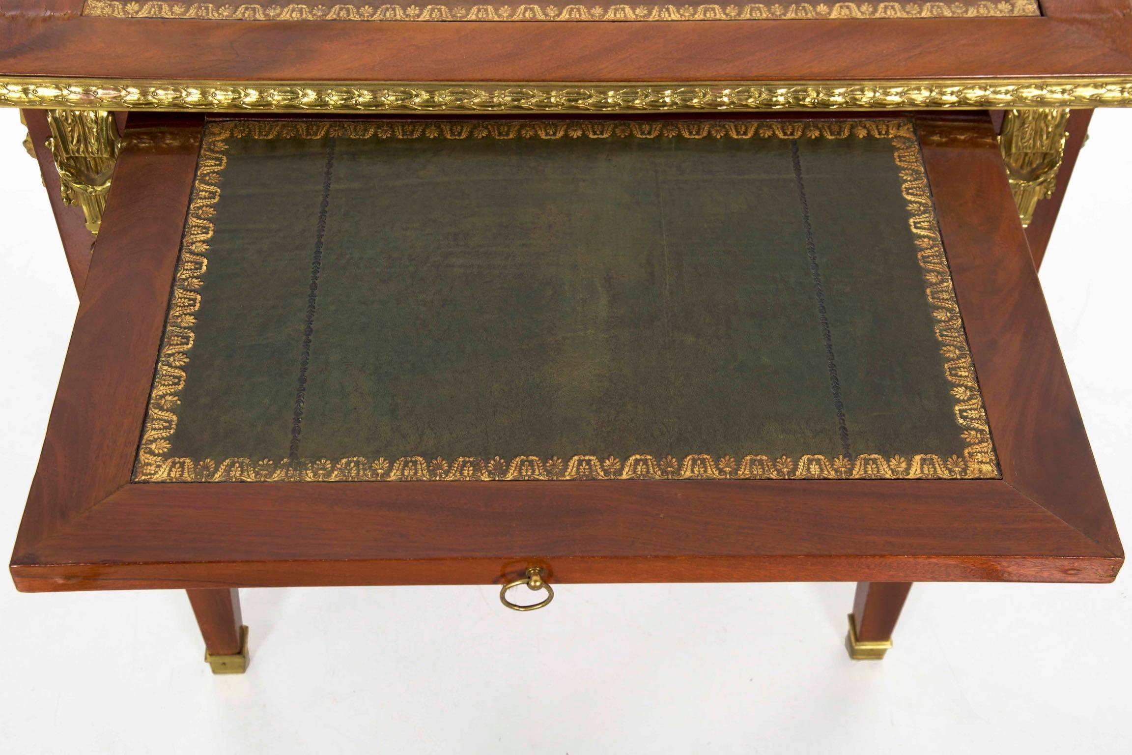 Neoclassical Mahogany & Ormolu-Mounted Antique Writing Desk Bureau Plat, France 11
