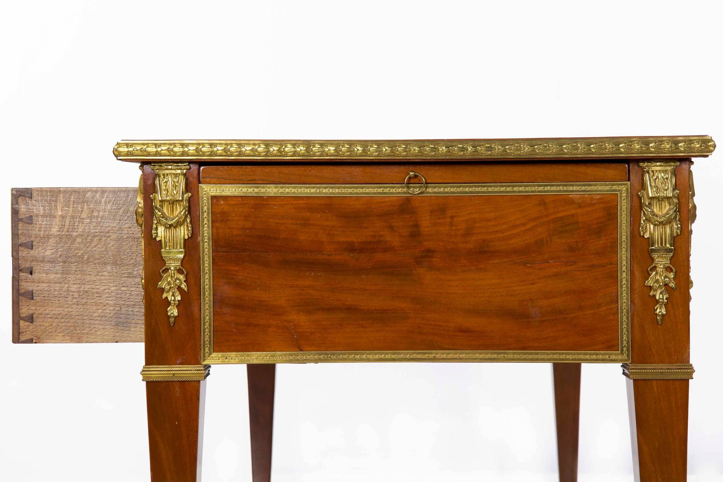 19th Century Neoclassical Mahogany & Ormolu-Mounted Antique Writing Desk Bureau Plat, France