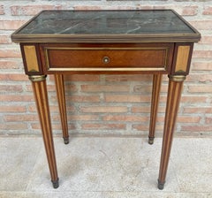 Neoclassical Mahogany Side Table With Fluted Legs And Green Marble, 1920s