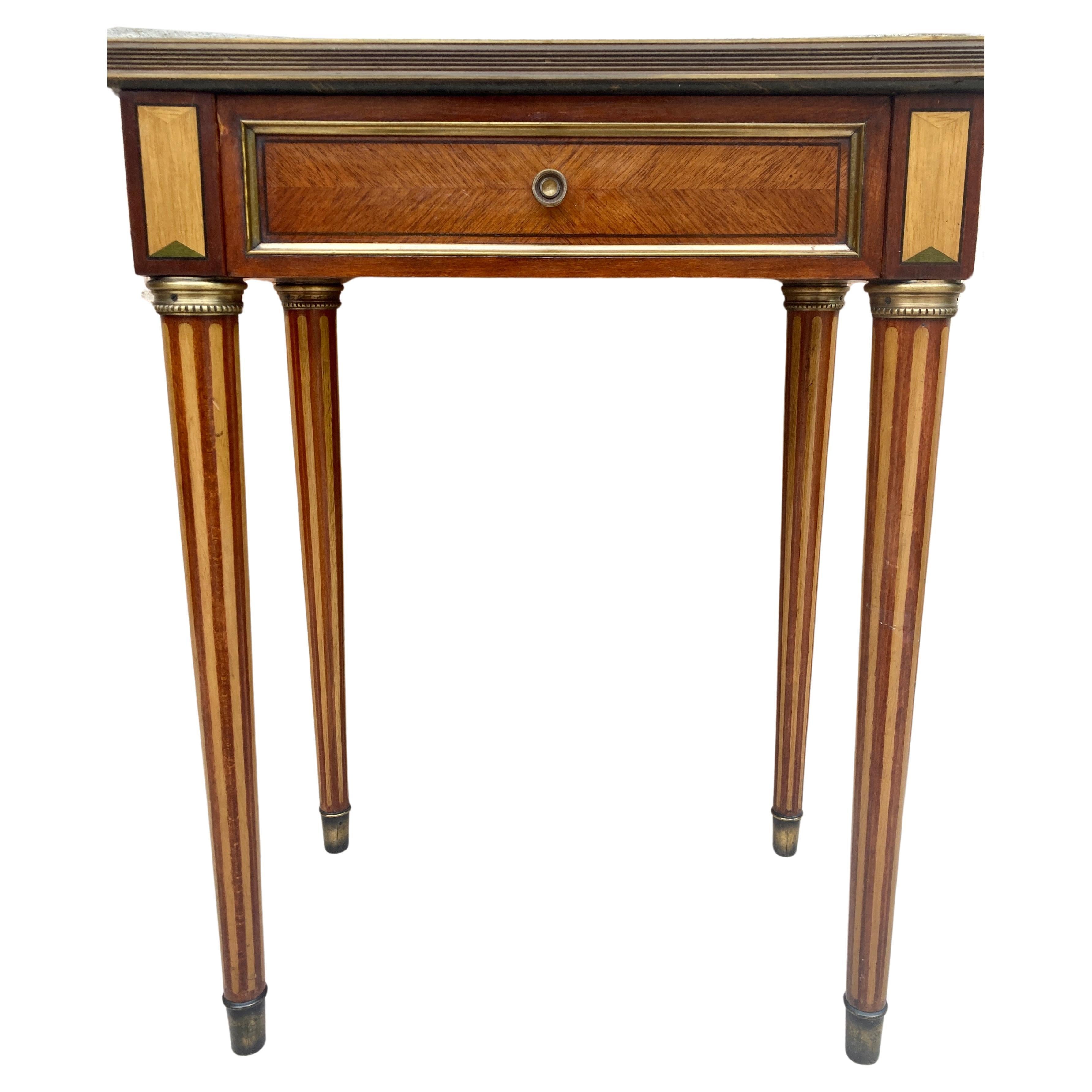Neoclassical Mahogany Side Table With Fluted Legs And Green Marble, 1920s For Sale