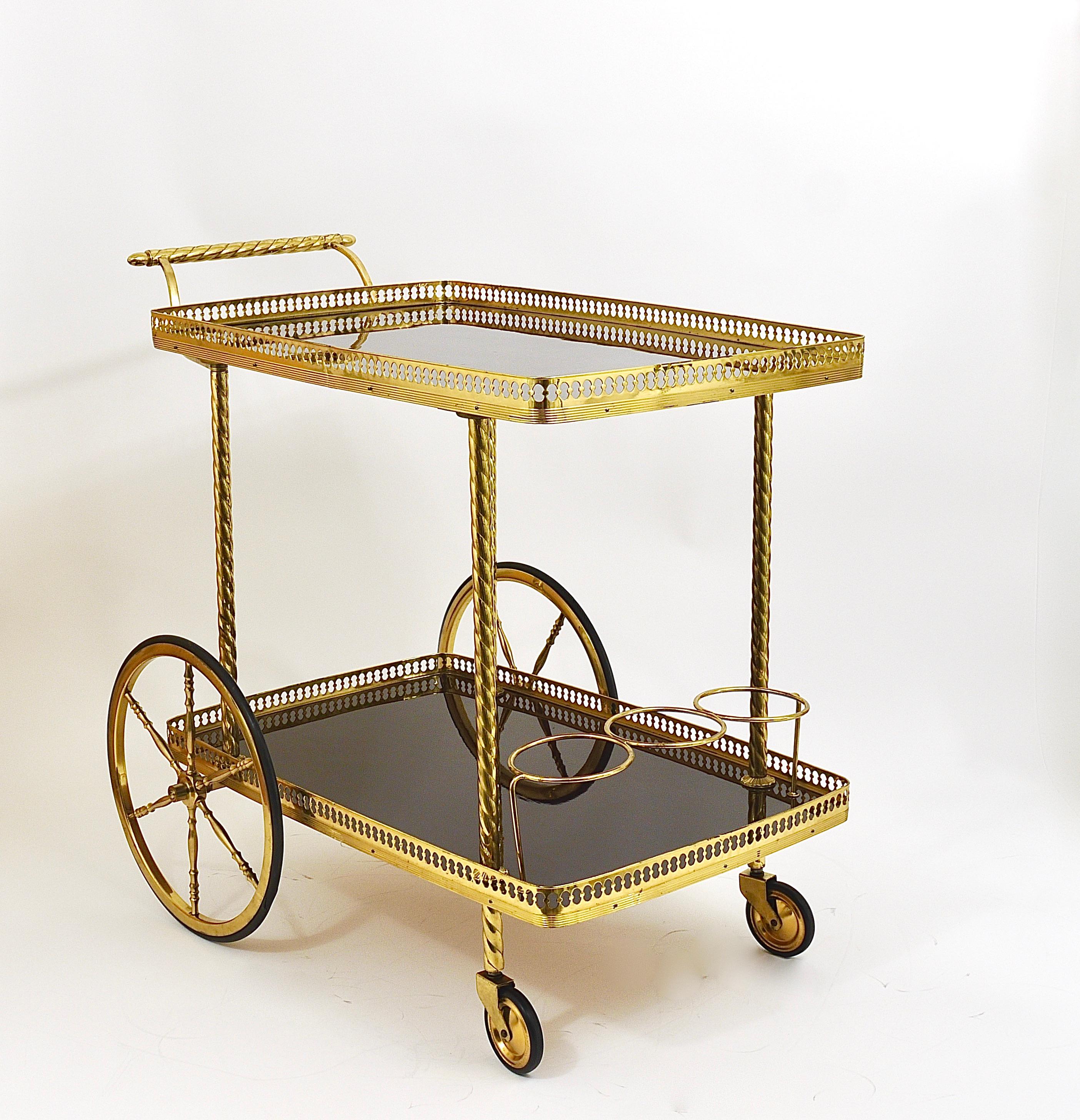 Neoclassical Maison Baguès Regency Style Bar Cart Drinks Trolley, France, 1950s In Good Condition In Vienna, AT