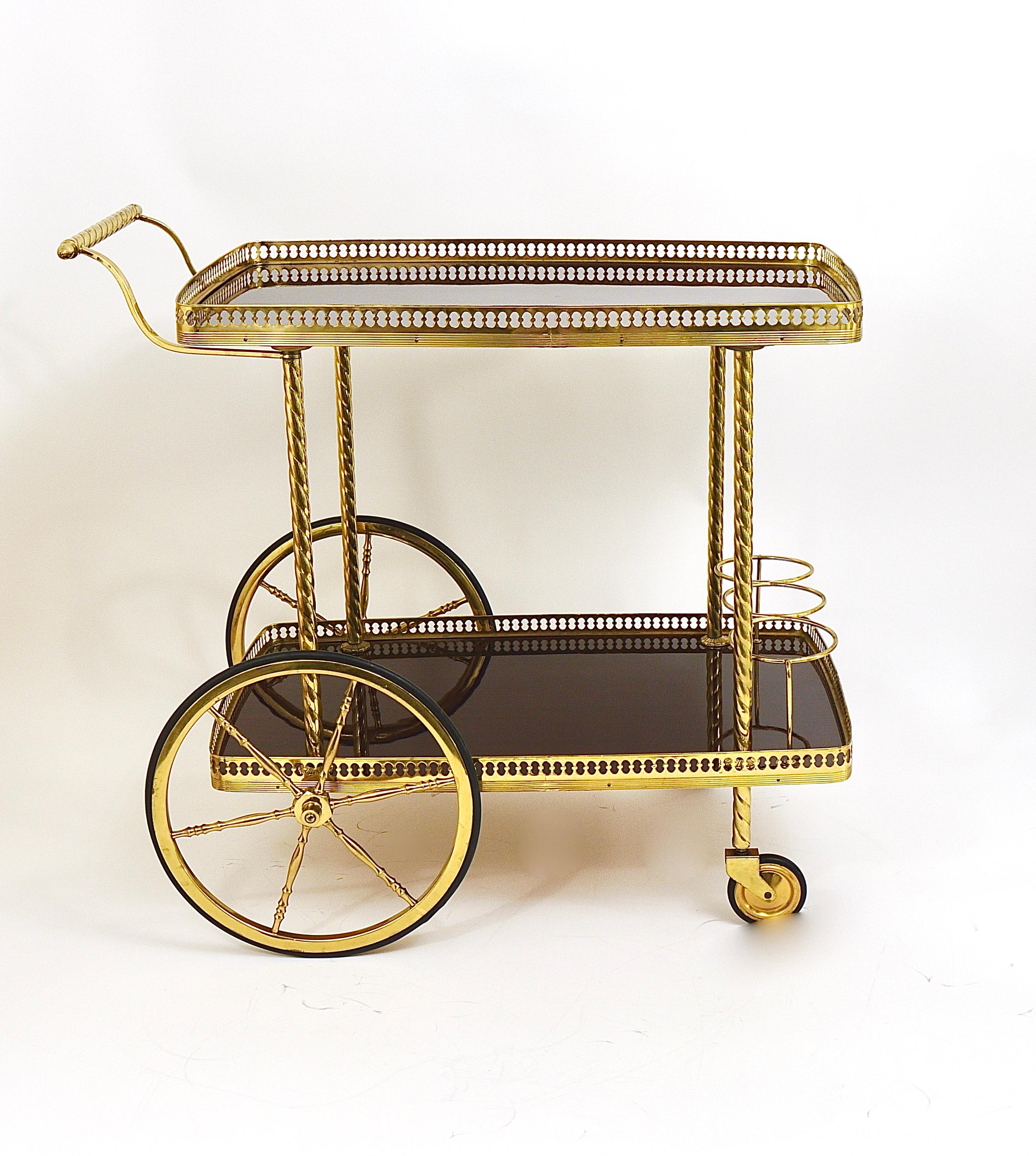 Brass Neoclassical Maison Baguès Regency Style Bar Cart Drinks Trolley, France, 1950s