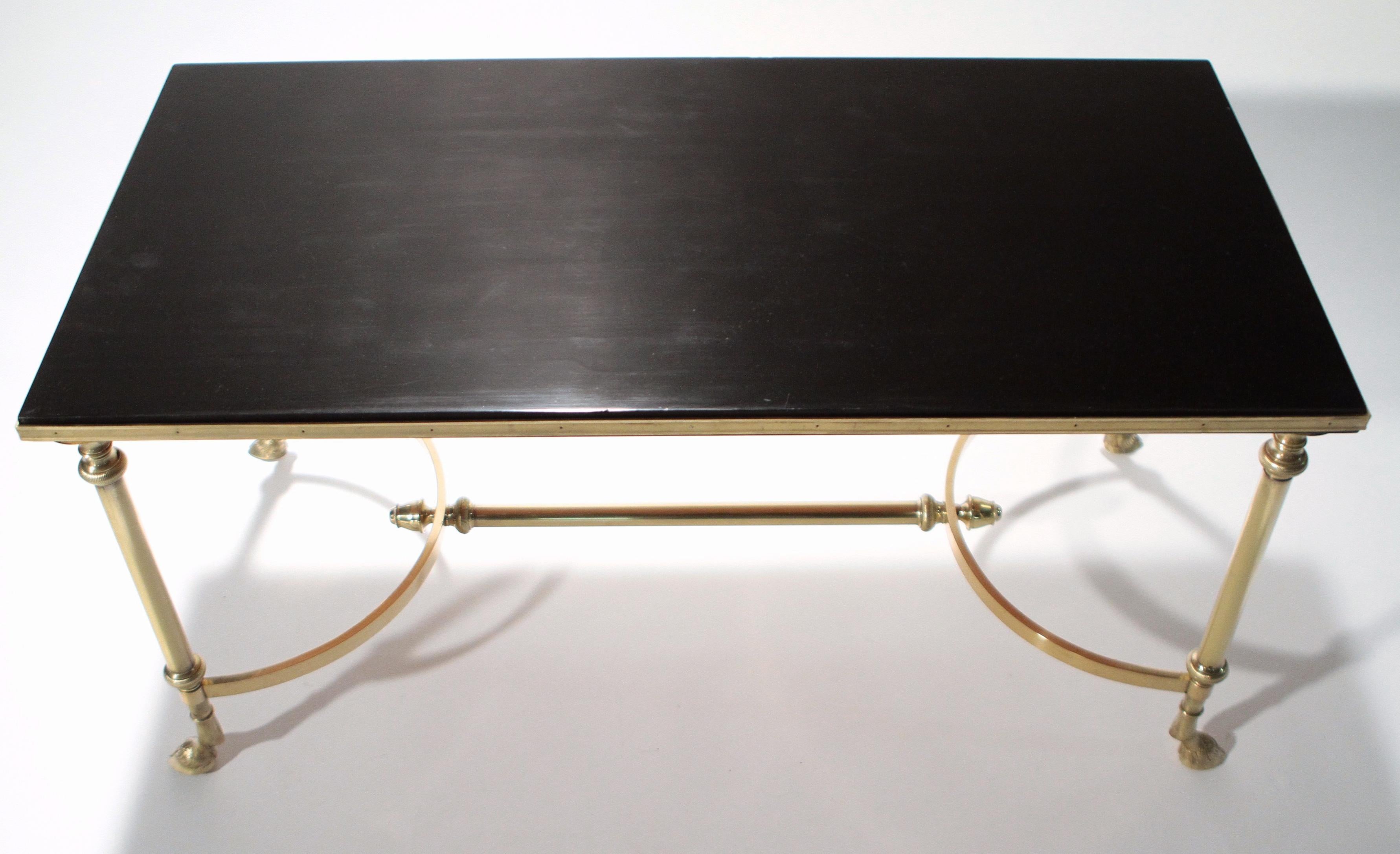 French Neoclassical Maison Charles Brass and Lacquer Coffee Table, 1960s