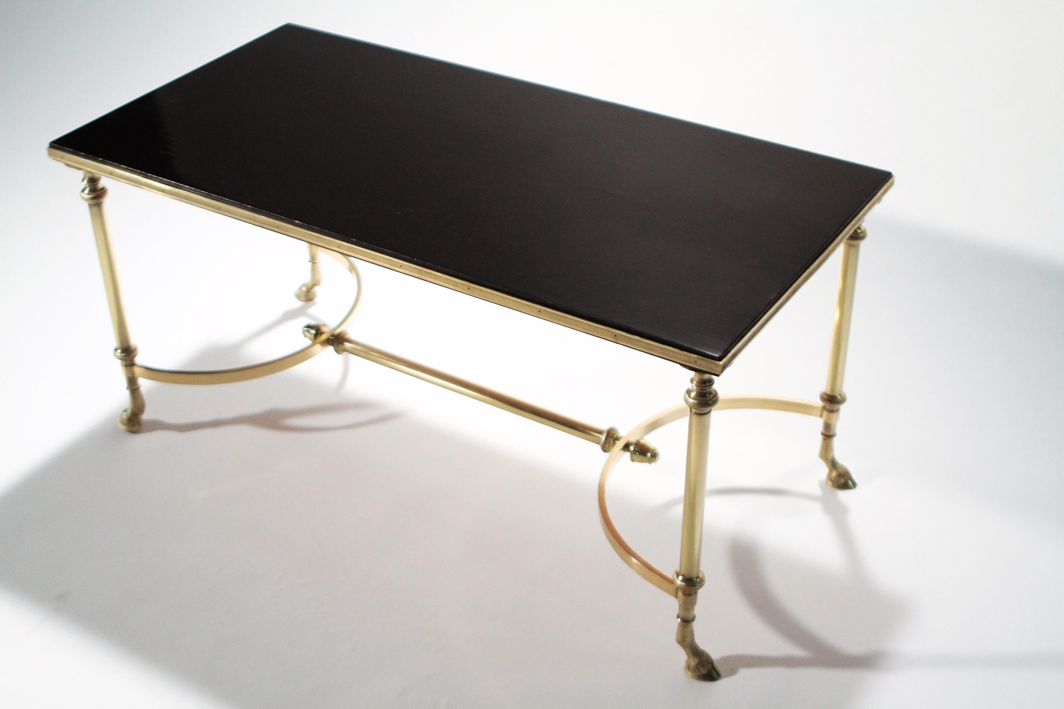 Neoclassical Maison Charles Brass and Lacquer Coffee Table, 1960s In Good Condition In Paris, IDF