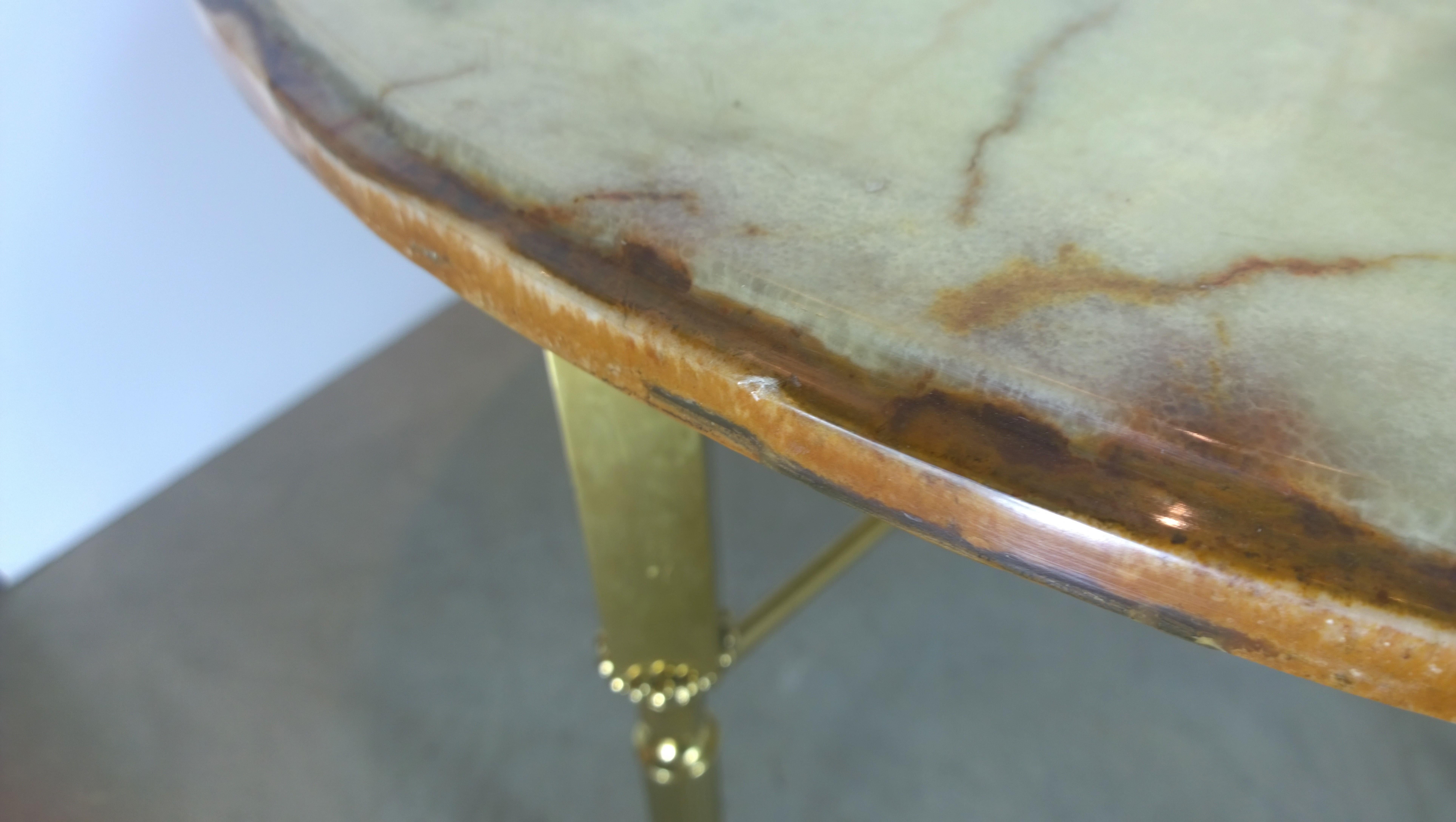 Neoclassical Maison Jansen Orange & Cream Onyx and Brass Side or Cocktail Table For Sale 10