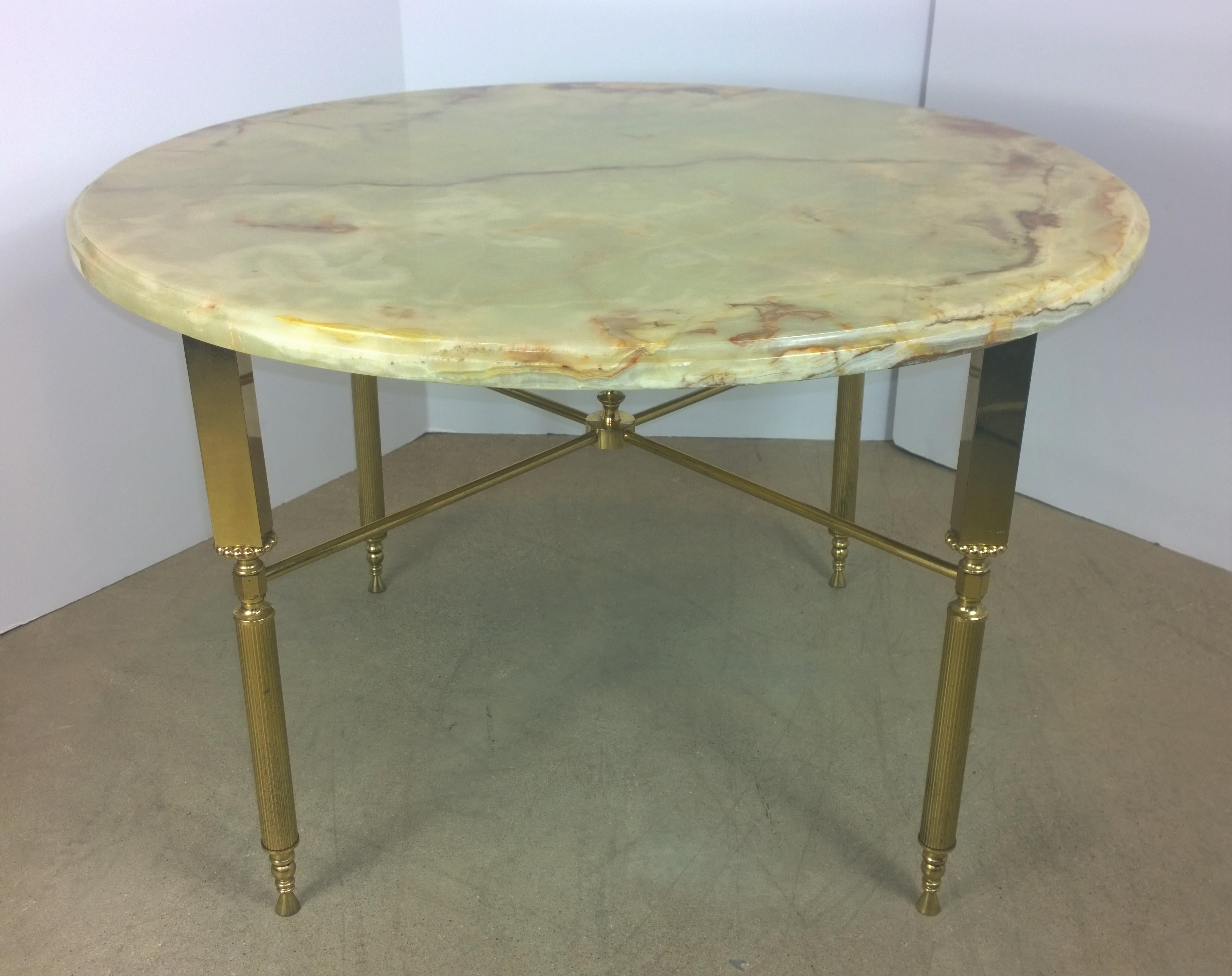 Neoclassical Revival Neoclassical Maison Jansen Orange & Cream Onyx and Brass Side or Cocktail Table For Sale