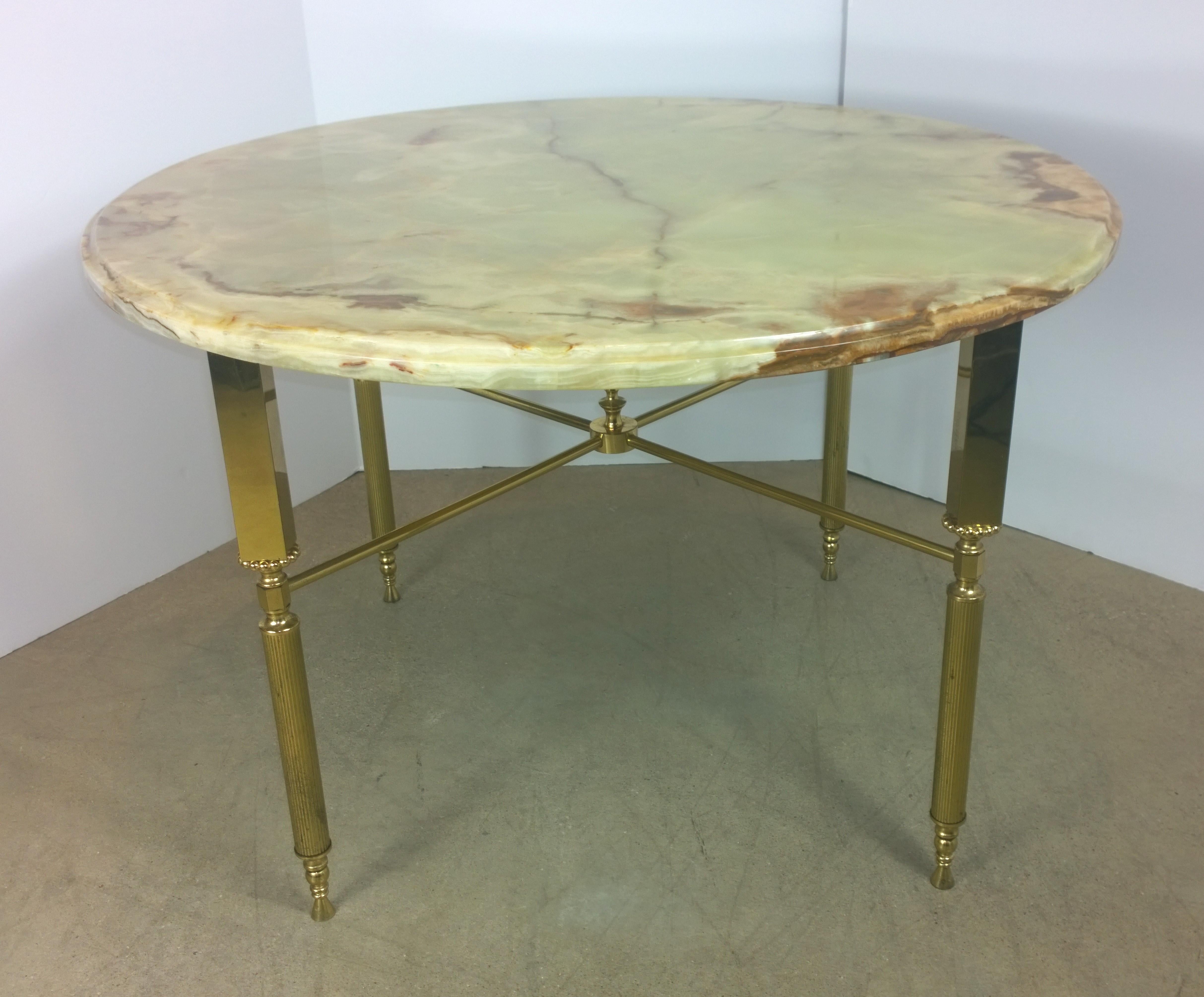 Neoclassical Maison Jansen Orange & Cream Onyx and Brass Side or Cocktail Table In Good Condition For Sale In Houston, TX