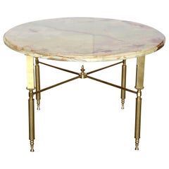 Neoclassical Maison Jansen Orange & Cream Onyx and Brass Side or Cocktail Table