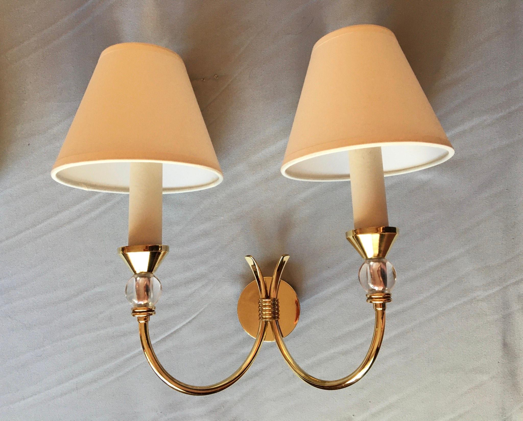 Neoclassical Maison Jansen Style Brass Double Sconces, France, 1950 For Sale 6