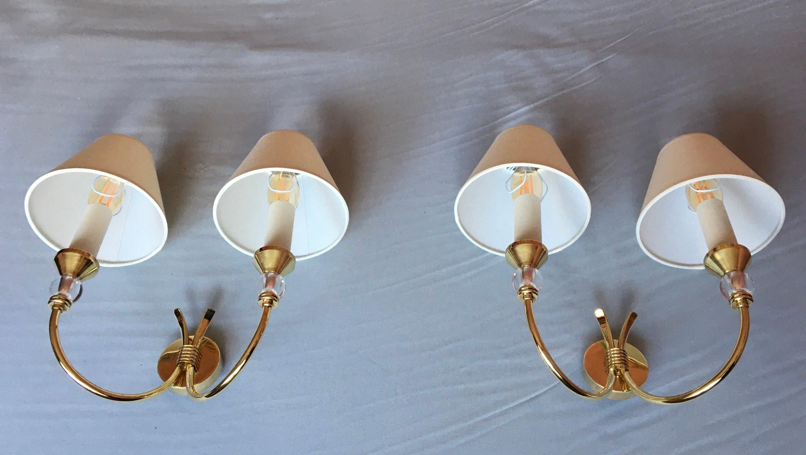 Neoclassical Maison Jansen Style Brass Double Sconces, France, 1950 For Sale 8