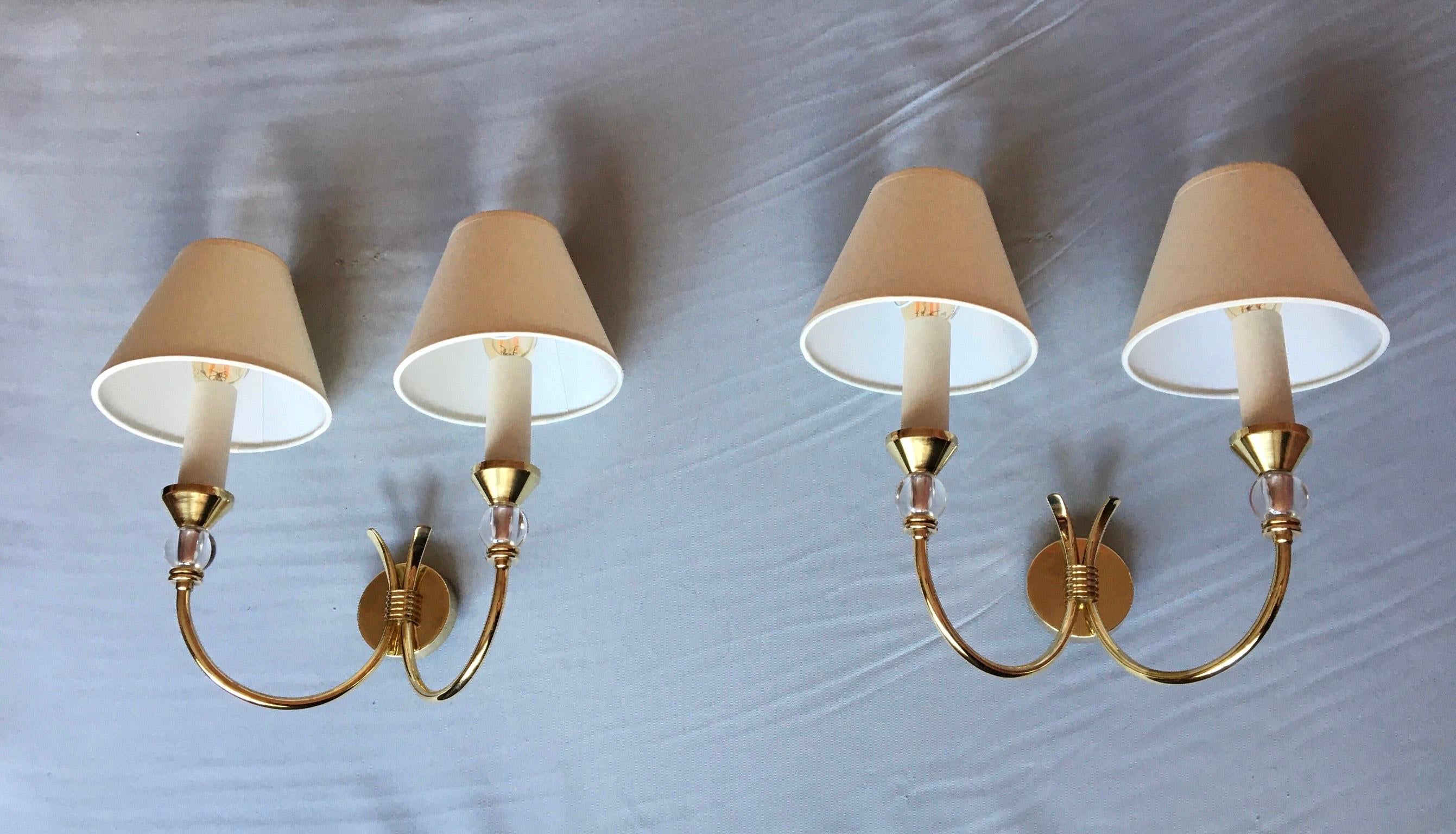 Neoclassical Maison Jansen Style Brass Double Sconces, France, 1950 For Sale 9