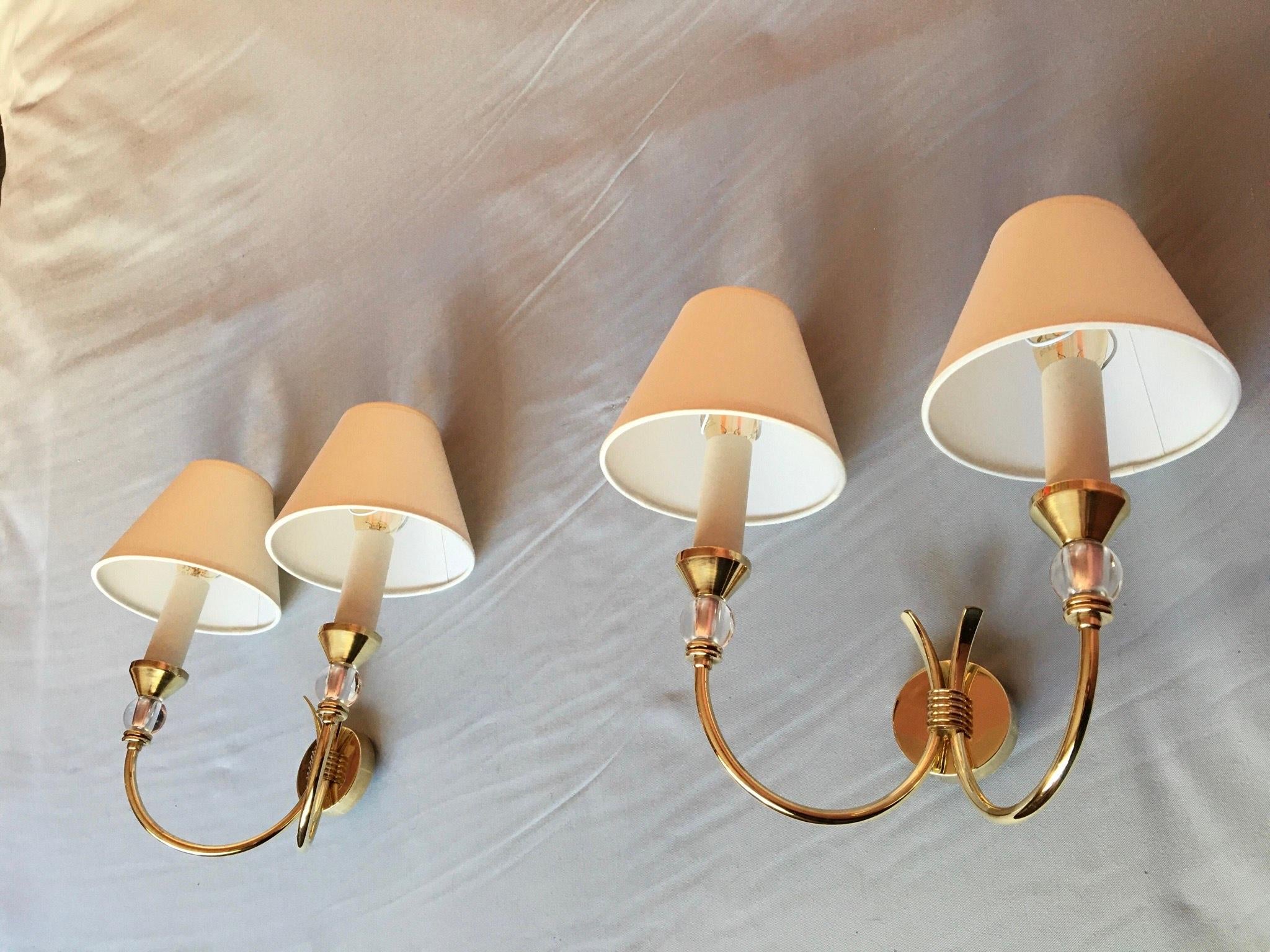 Lucite Neoclassical Maison Jansen Style Brass Double Sconces, France, 1950 For Sale