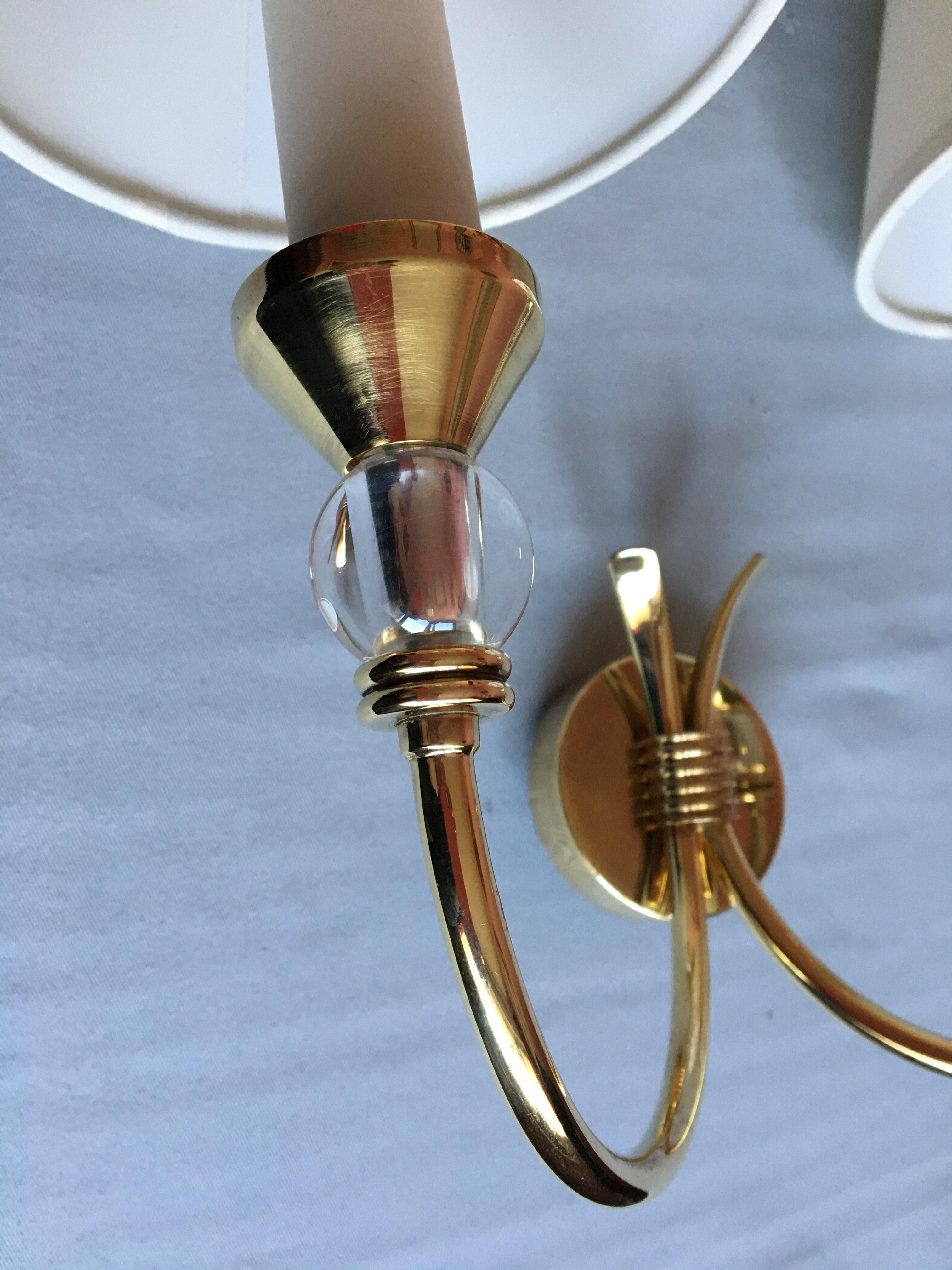 Neoclassical Maison Jansen Style Brass Double Sconces, France, 1950 For Sale 3