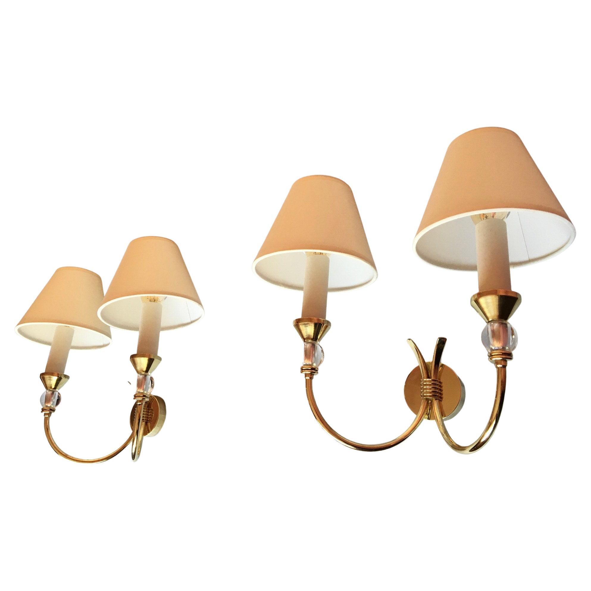 Neoclassical Maison Jansen Style Brass Double Sconces, France, 1950 For Sale