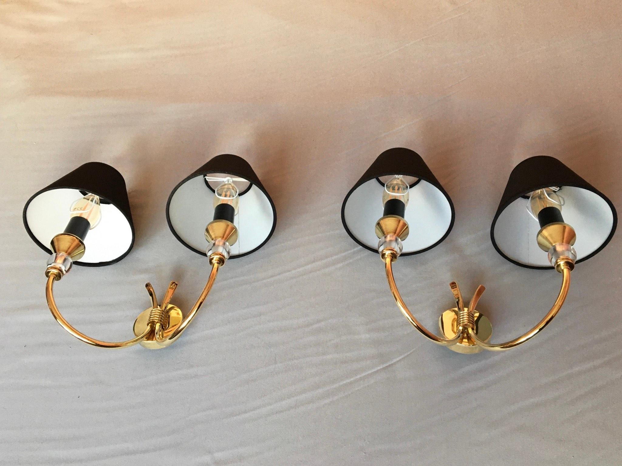 Neoclassical Maison Jansen Style Brass Sconces, France 1950 For Sale 4