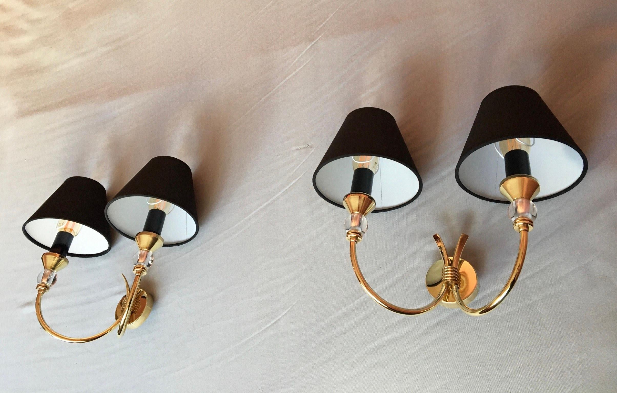 French Neoclassical Maison Jansen Style Brass Sconces, France 1950 For Sale