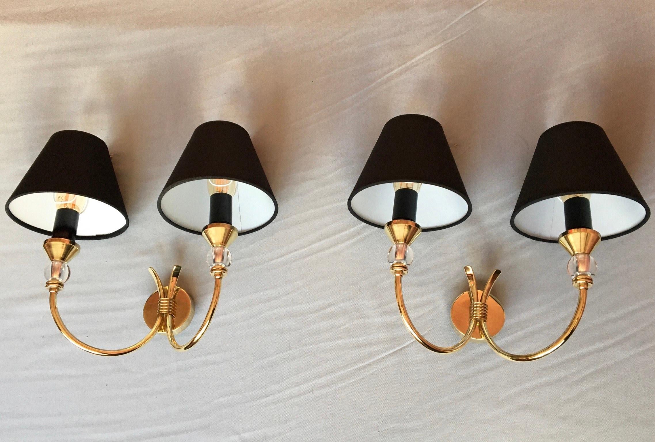 Neoclassical Maison Jansen Style Brass Sconces, France 1950 In Good Condition For Sale In Paris, FR