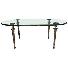 Neoclassical Maison Jansen Style Oval Glass and Brass Cocktail Table, France