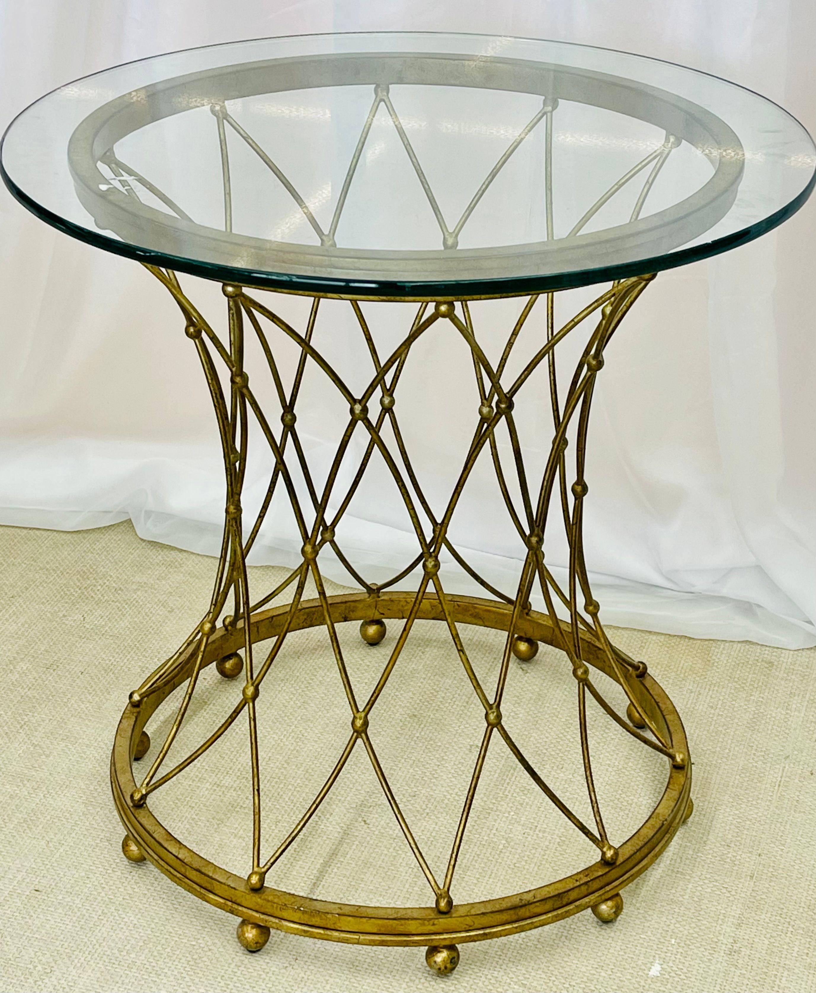Hollywood Regency Neoclassical, Maison Jansen Style Round Gilt Metal Coffee Table, Side Table For Sale