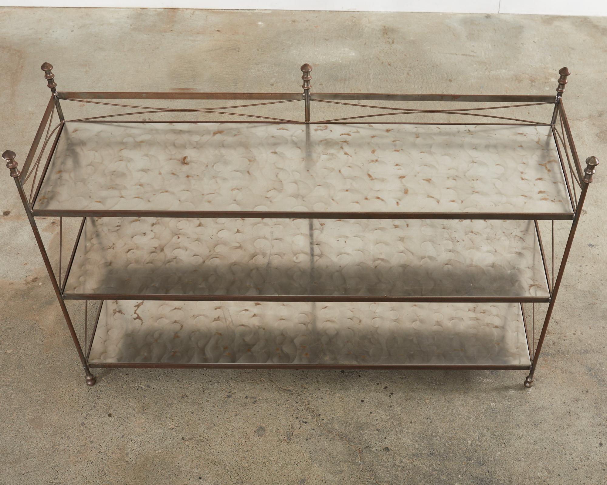 American Neoclassical Maison Jansen Style Steel Three Shelf Bookcase