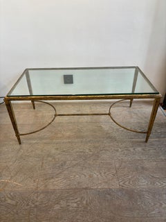 Neoclassical Maison Ramsay Coffee Table, Gilt Wrought Iron and Glass, 1960s