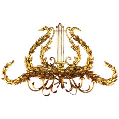 Neoclassical Manner Wrought Gilt Metal Candle Sconce in Lyre Shape
