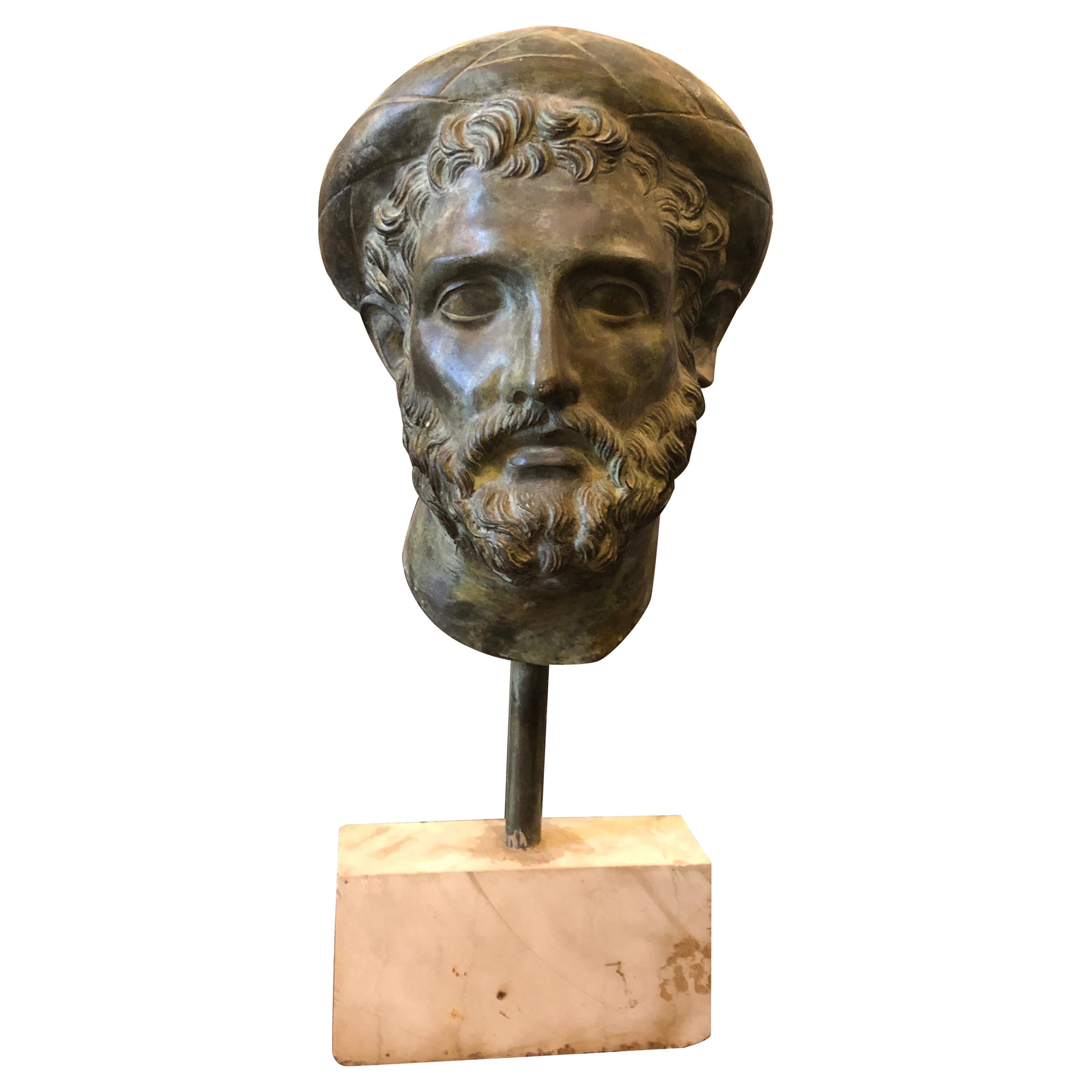 Neoclassical Man's Head Italian Bronze, circa 1950