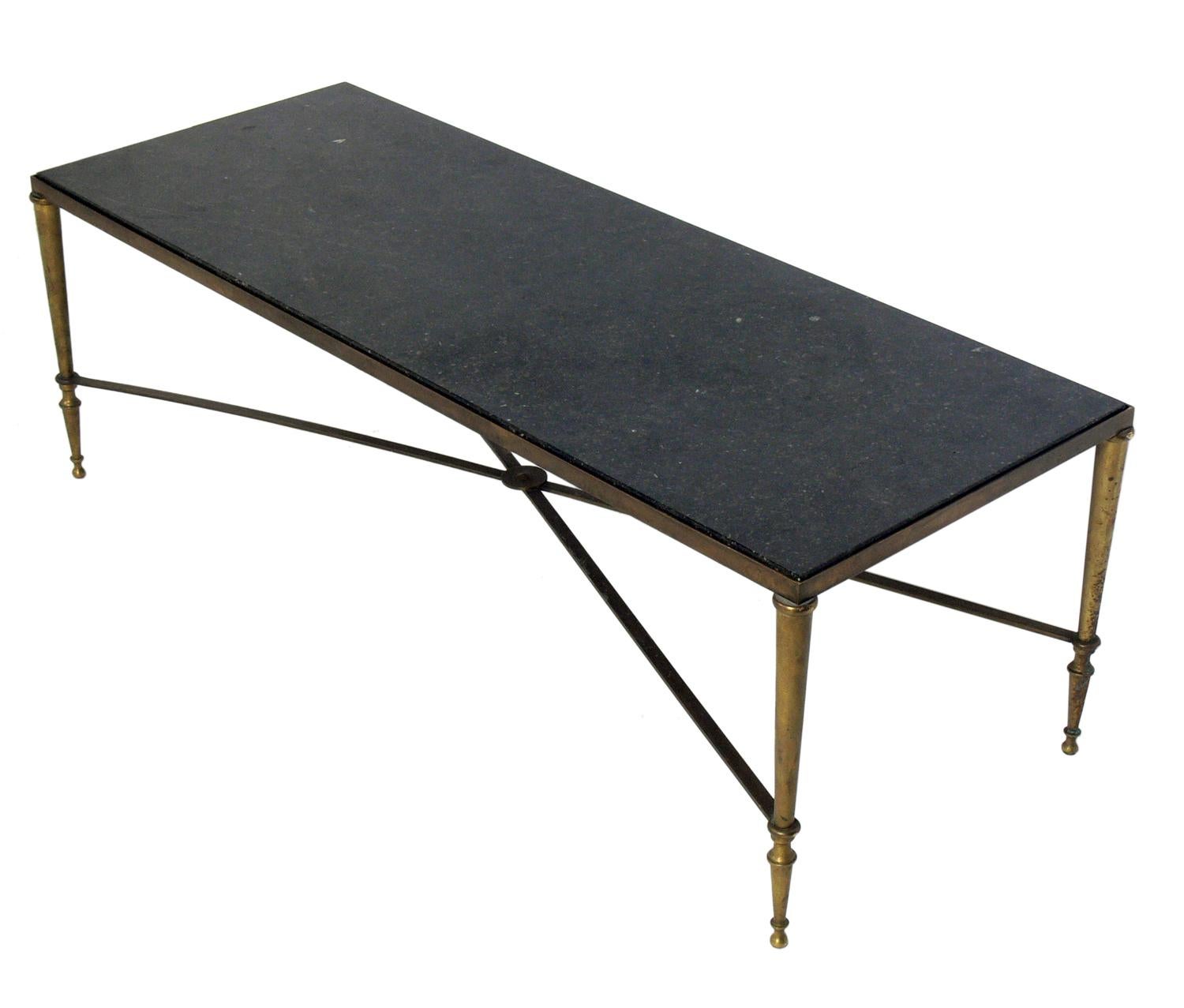 French Neoclassical Marble and Brass Coffee Table