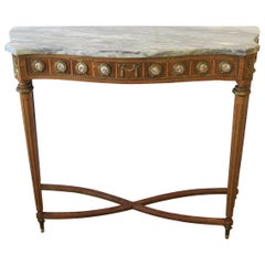 Neoclassical Marble Wood and Brass Console or Foyer Table