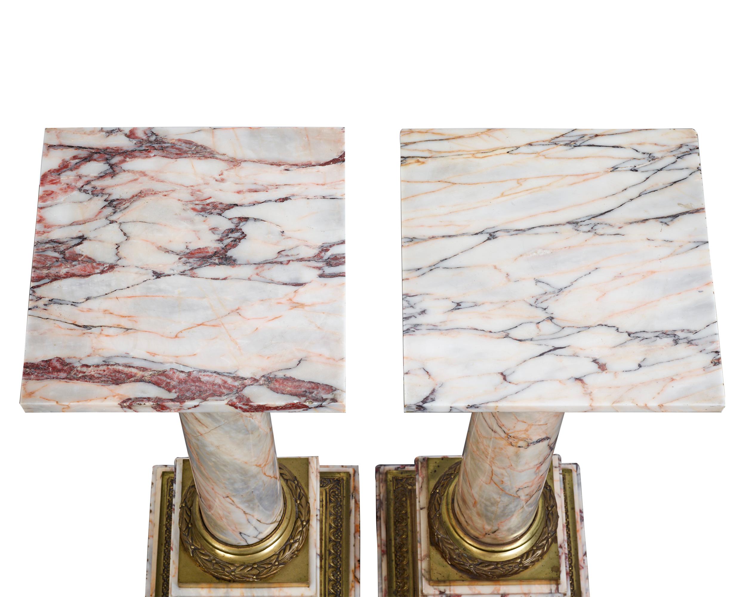 19th Century Neoclassical Marble and Gilt Bronze Pedestals