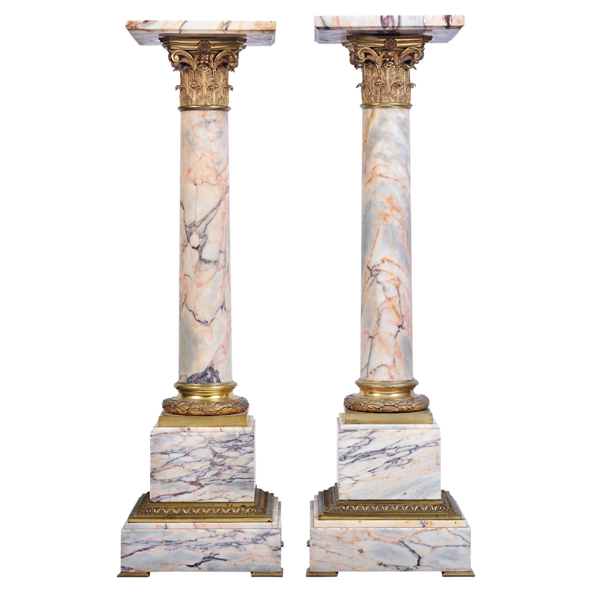 Piédestaux néoclassiques en marbre et bronze doré
