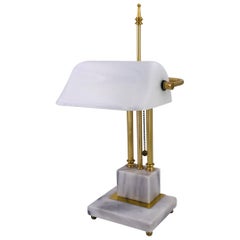 Neoclassical Marble Brass and Glass Desk Lamp