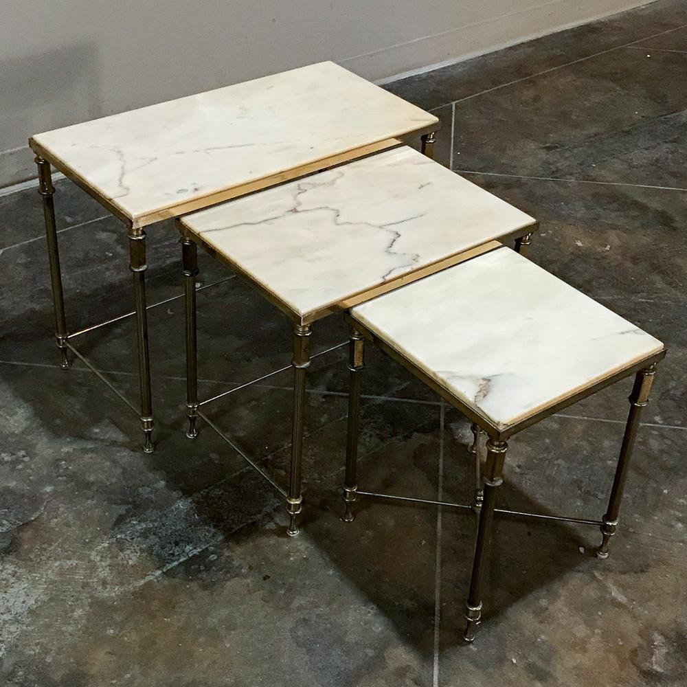 Hand-Crafted Neoclassical Marble and Brass Nesting Tables, in the Style of Maison Jansen