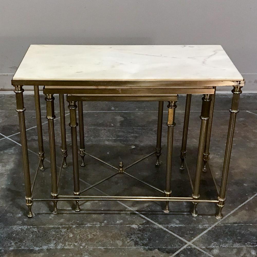 Neoclassical Marble and Brass Nesting Tables, in the Style of Maison Jansen In Good Condition In Dallas, TX
