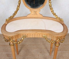 Neoclassical Marble Dressing Table Gilt Mirrored Vanity Satinwood