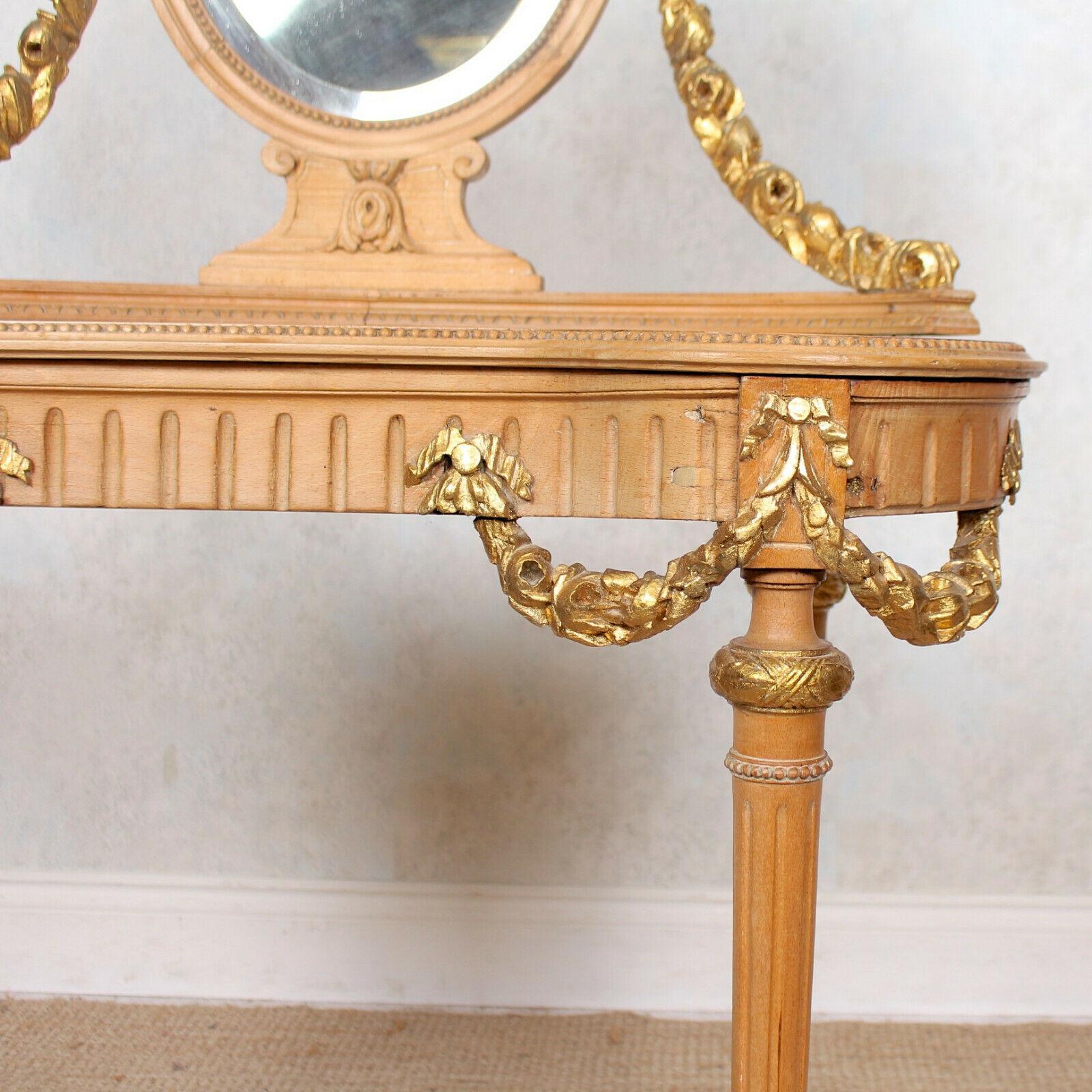 20th Century Neoclassical Marble Dressing Table Gilt Mirrored Vanity Satinwood For Sale