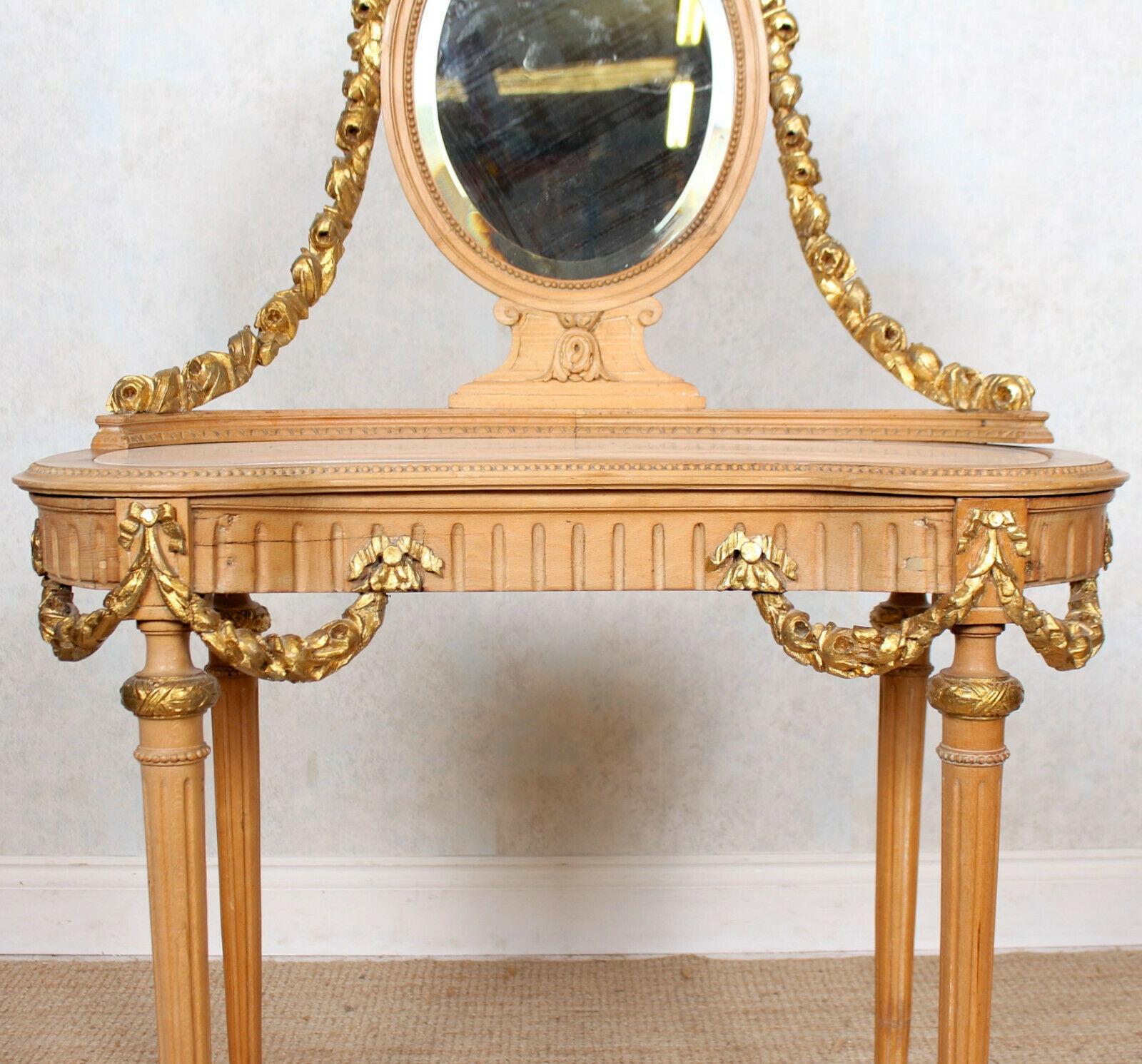 Neoclassical Marble Dressing Table Gilt Mirrored Vanity Satinwood For Sale 1