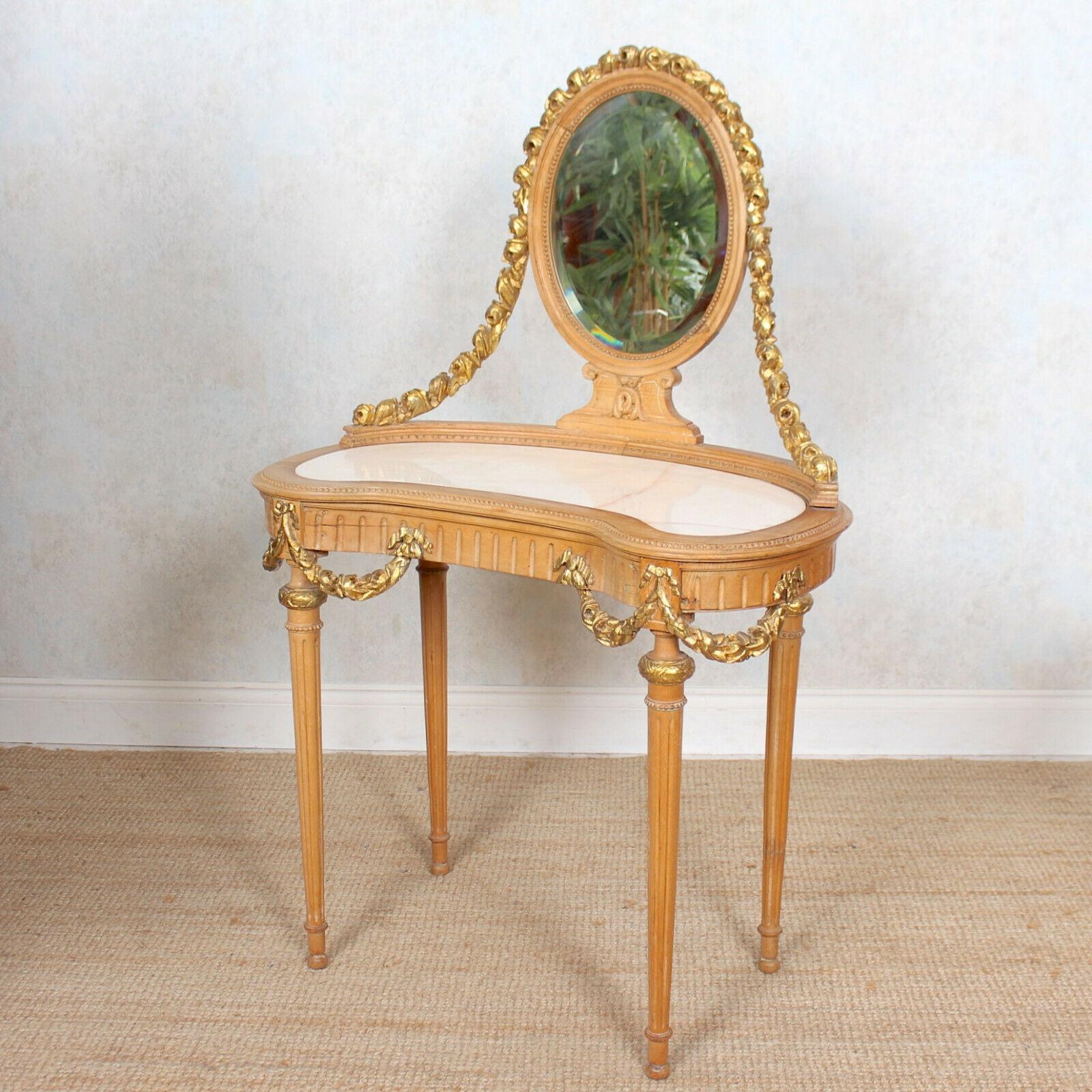 Neoclassical Marble Dressing Table Gilt Mirrored Vanity Satinwood For Sale 3