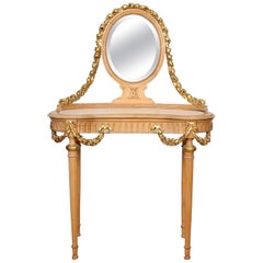 Neoclassical Marble Dressing Table Gilt Mirrored Vanity Satinwood