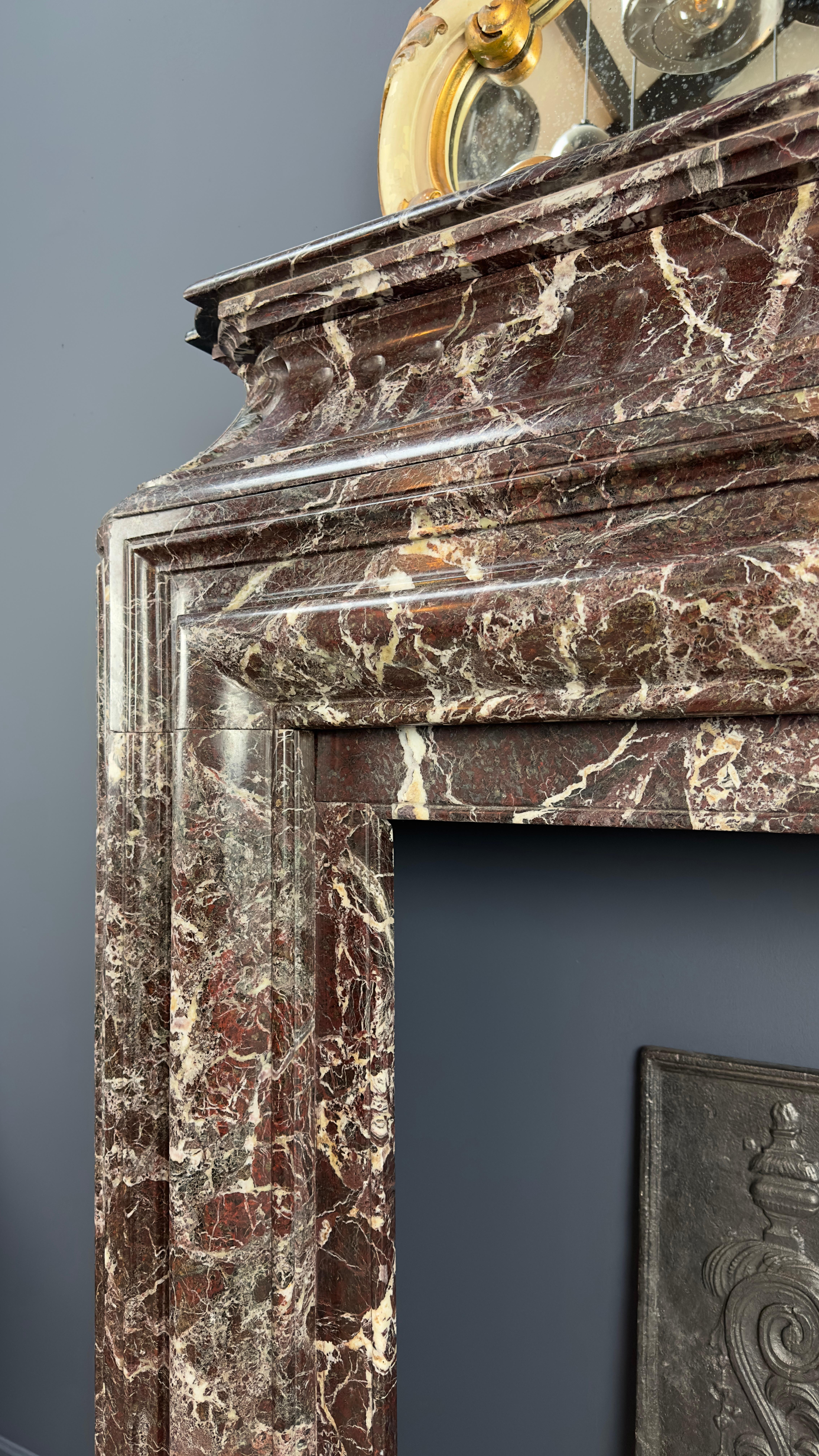 Neoclassical Marble Rouge Bolection Style Antique Fireplace For Sale 14