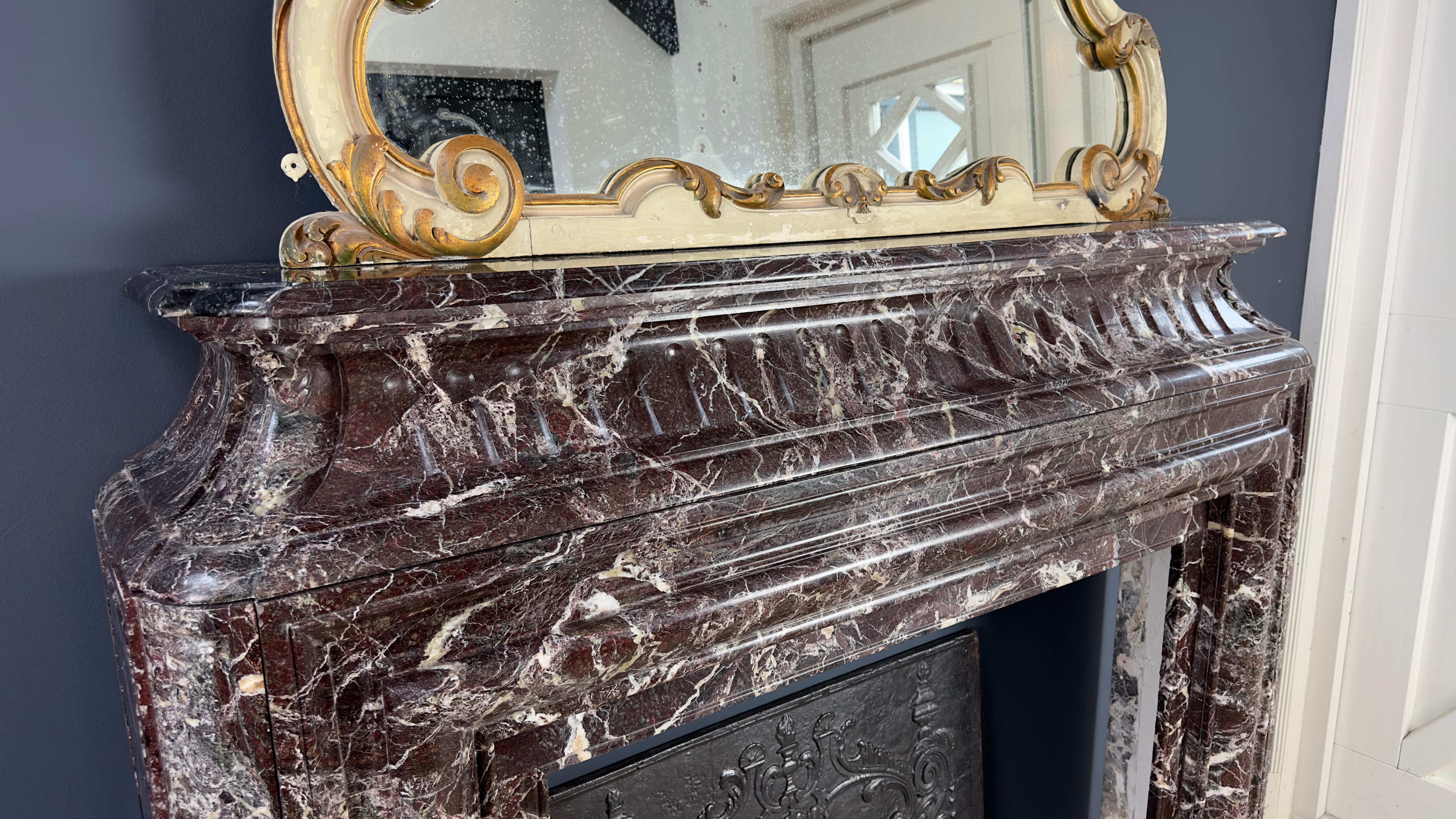 Neoclassical Marble Rouge Bolection Style Antique Fireplace For Sale 3