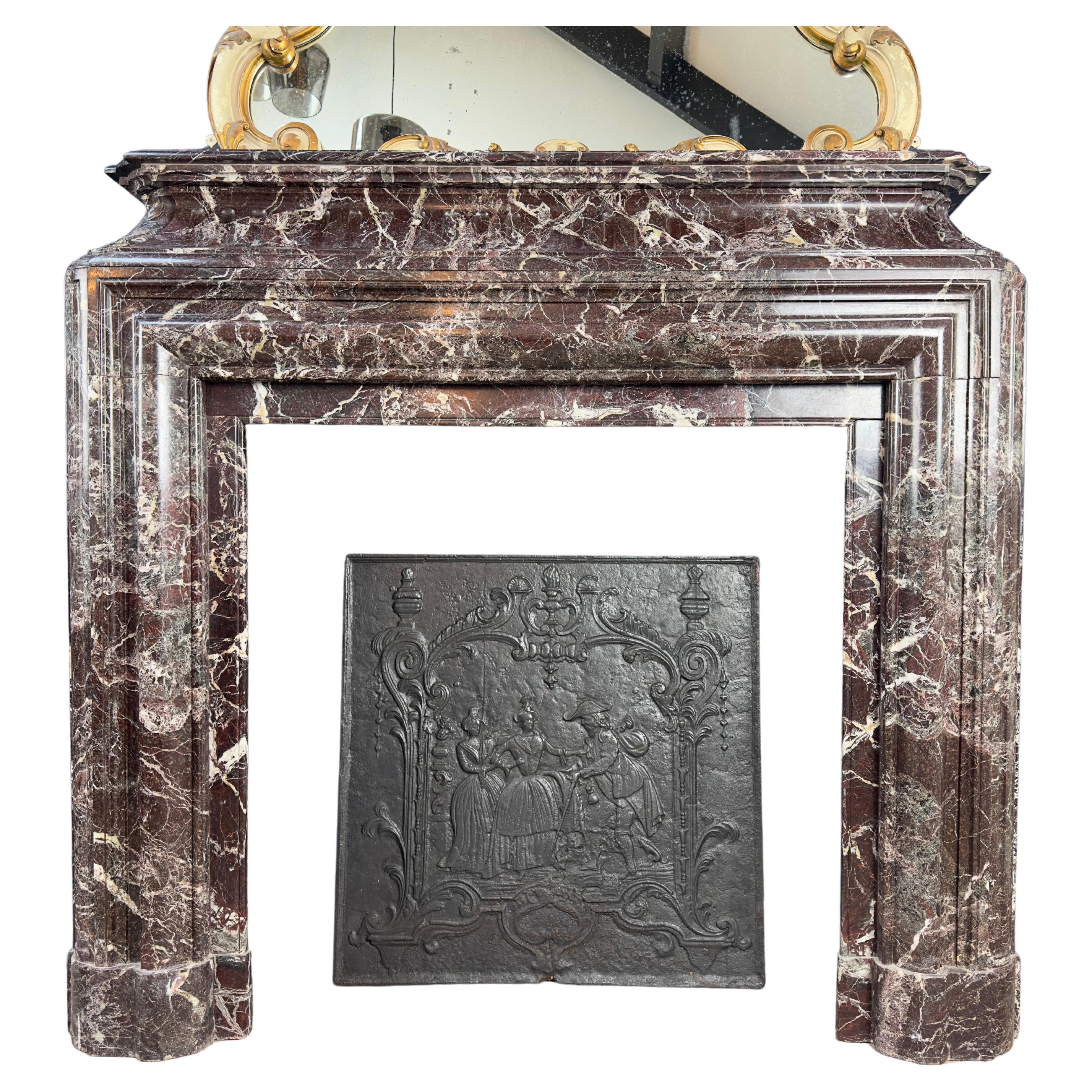 Neoclassical Marble Rouge Bolection Style Antique Fireplace